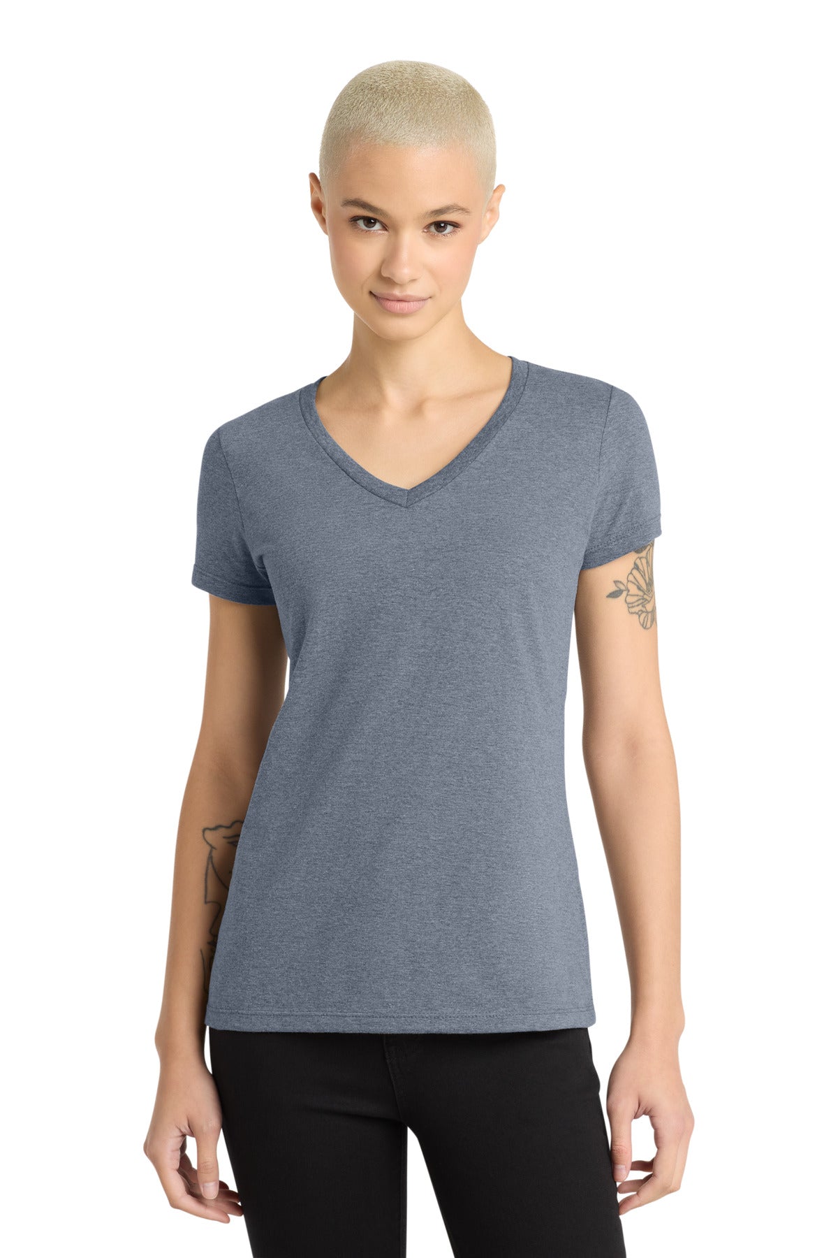 Custom logo District® - Women's Perfect Weight® V-Neck Tee. DM1170L in Heathered Navy