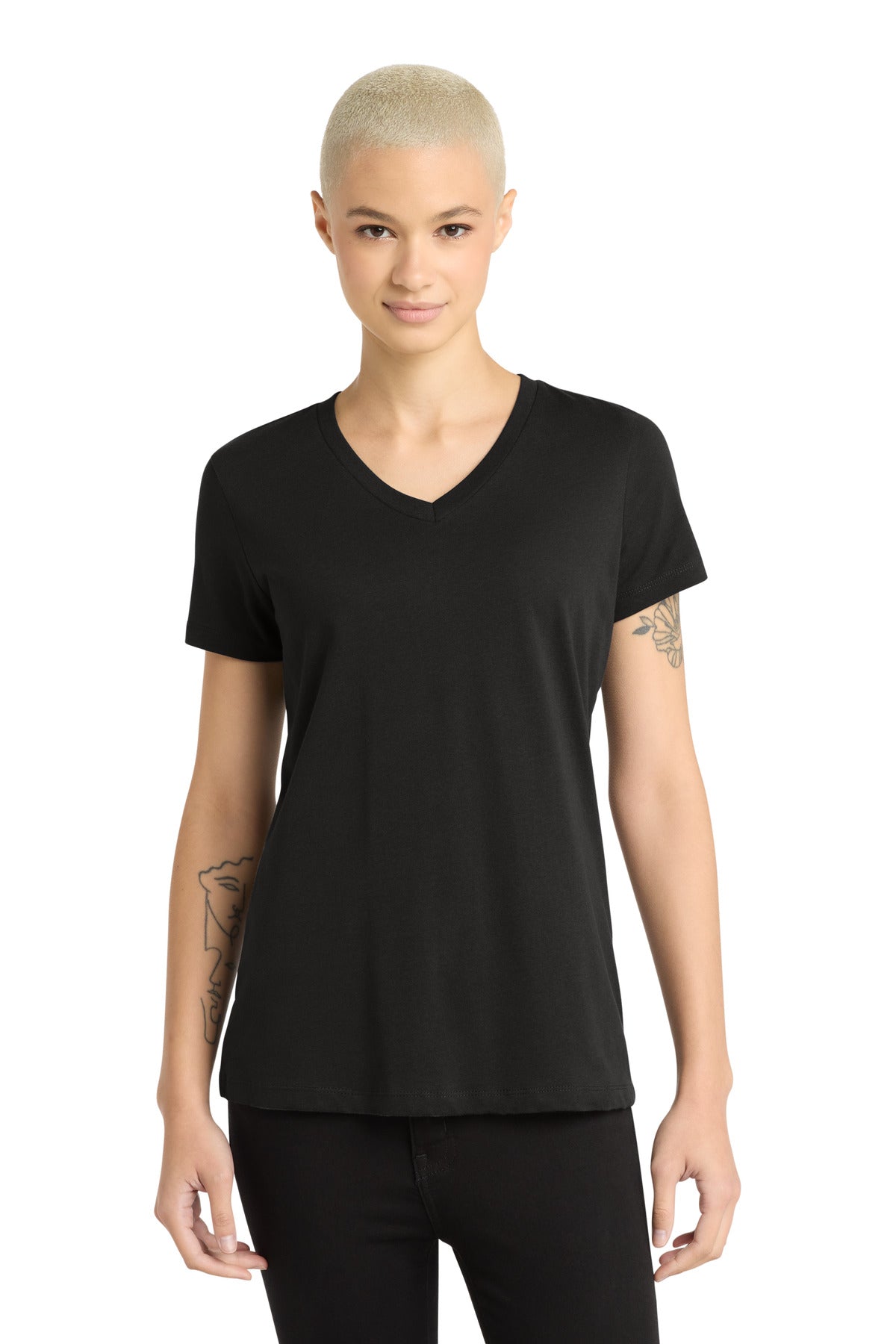 Custom logo District® - Women's Perfect Weight® V-Neck Tee. DM1170L in Jet Black