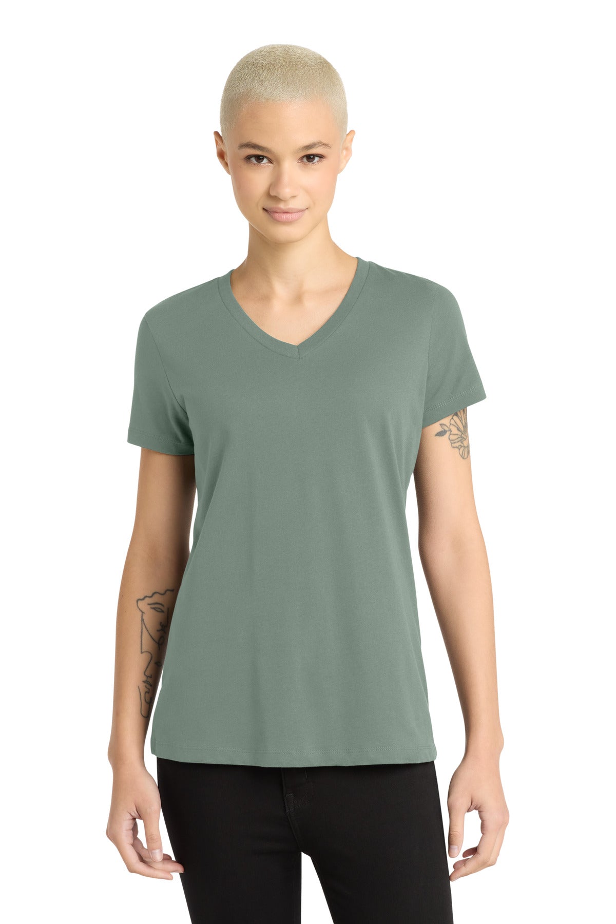 Custom logo District® - Women's Perfect Weight® V-Neck Tee. DM1170L in Laurel Green