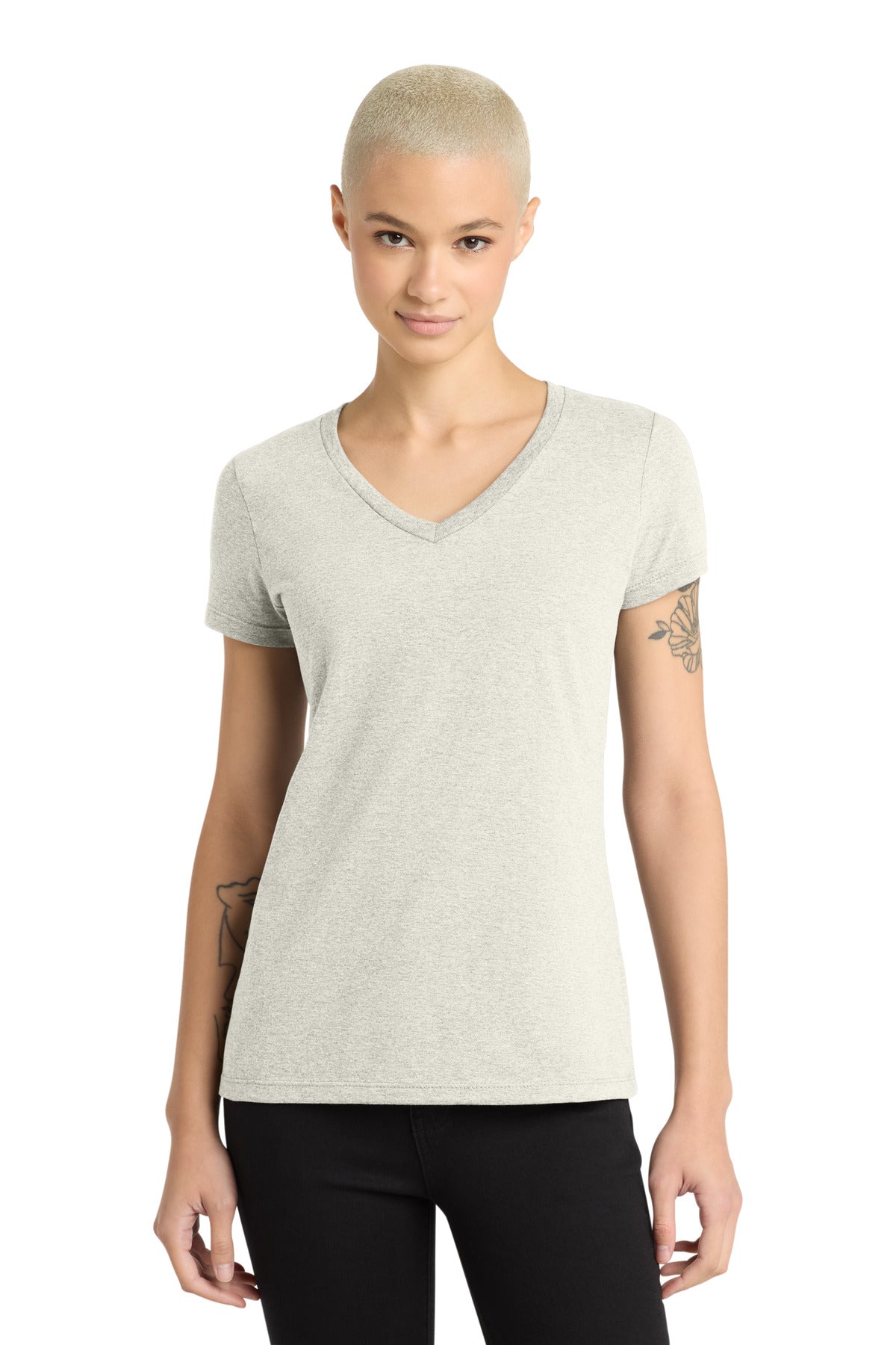 Custom logo District® - Women's Perfect Weight® V-Neck Tee. DM1170L in Oatmeal Heather