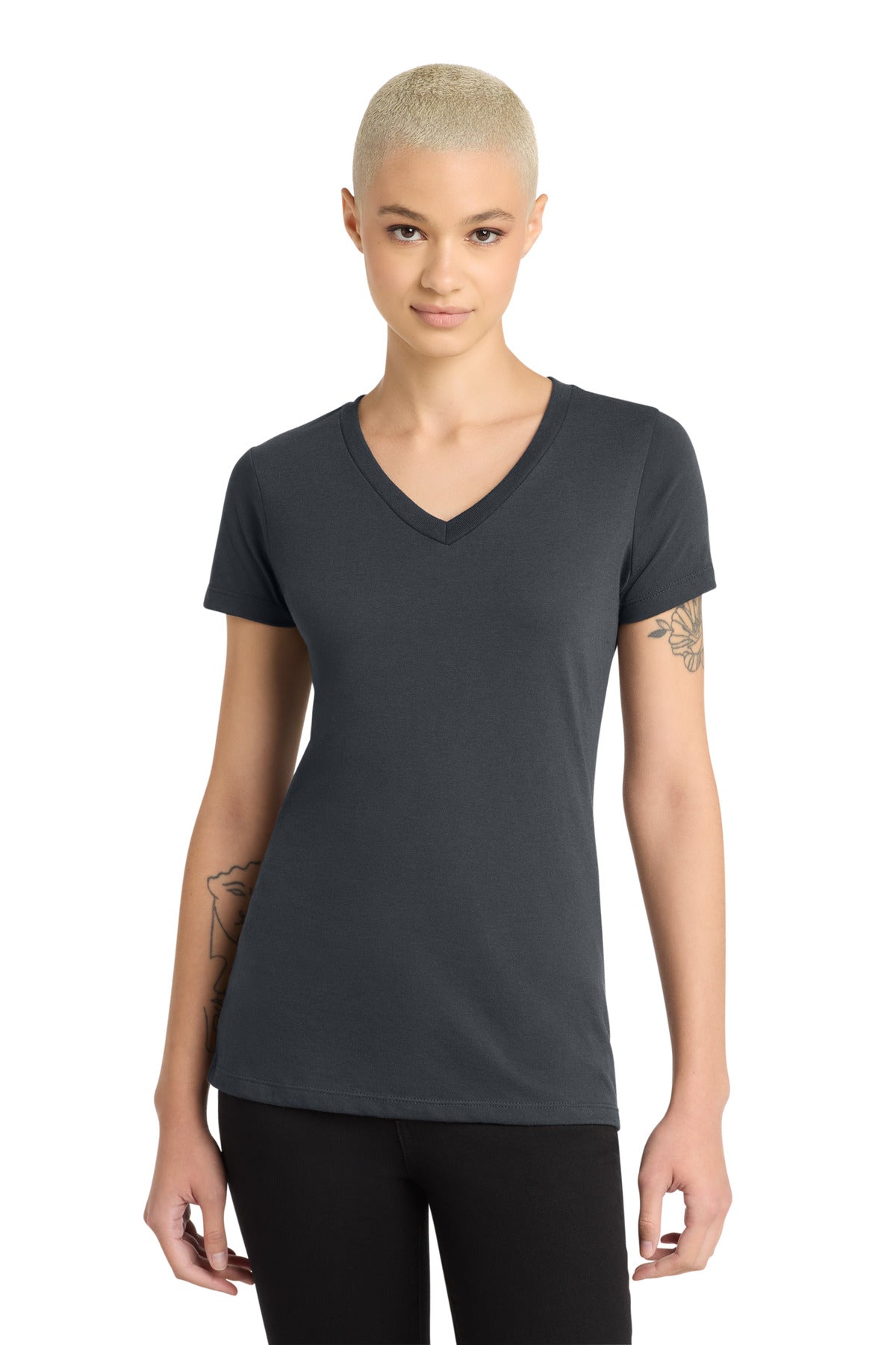Custom logo District® Women's Perfect Blend® CVC V-Neck Tee. DM1190L in Charcoal