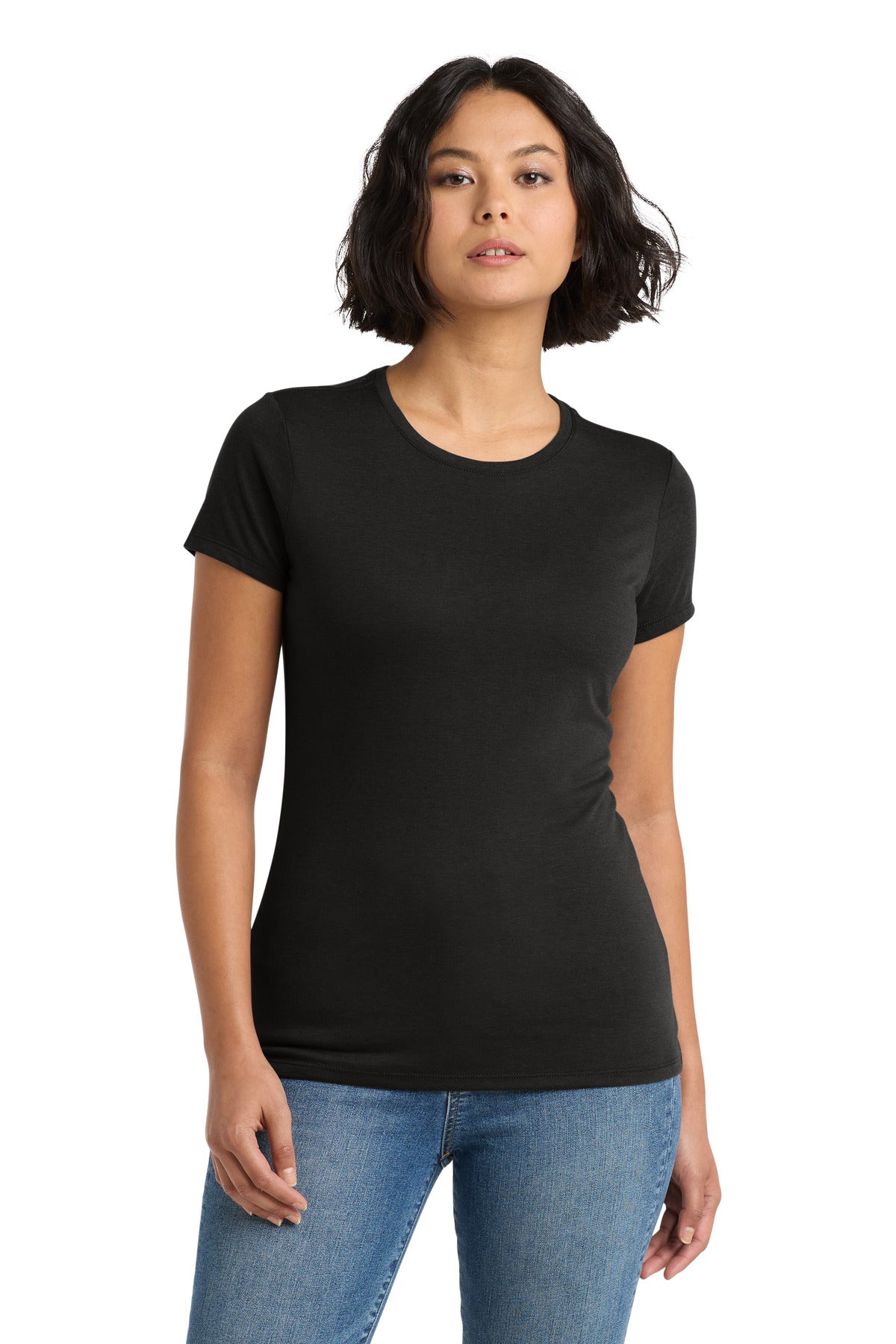 Custom logo District ® Women's Perfect Tri® Tee. DM130L in Black