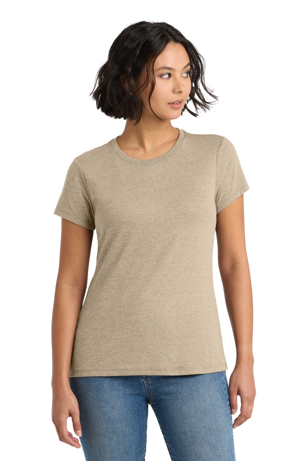 Custom logo District ® Women's Perfect Tri® Tee. DM130L in Desert Tan Heather