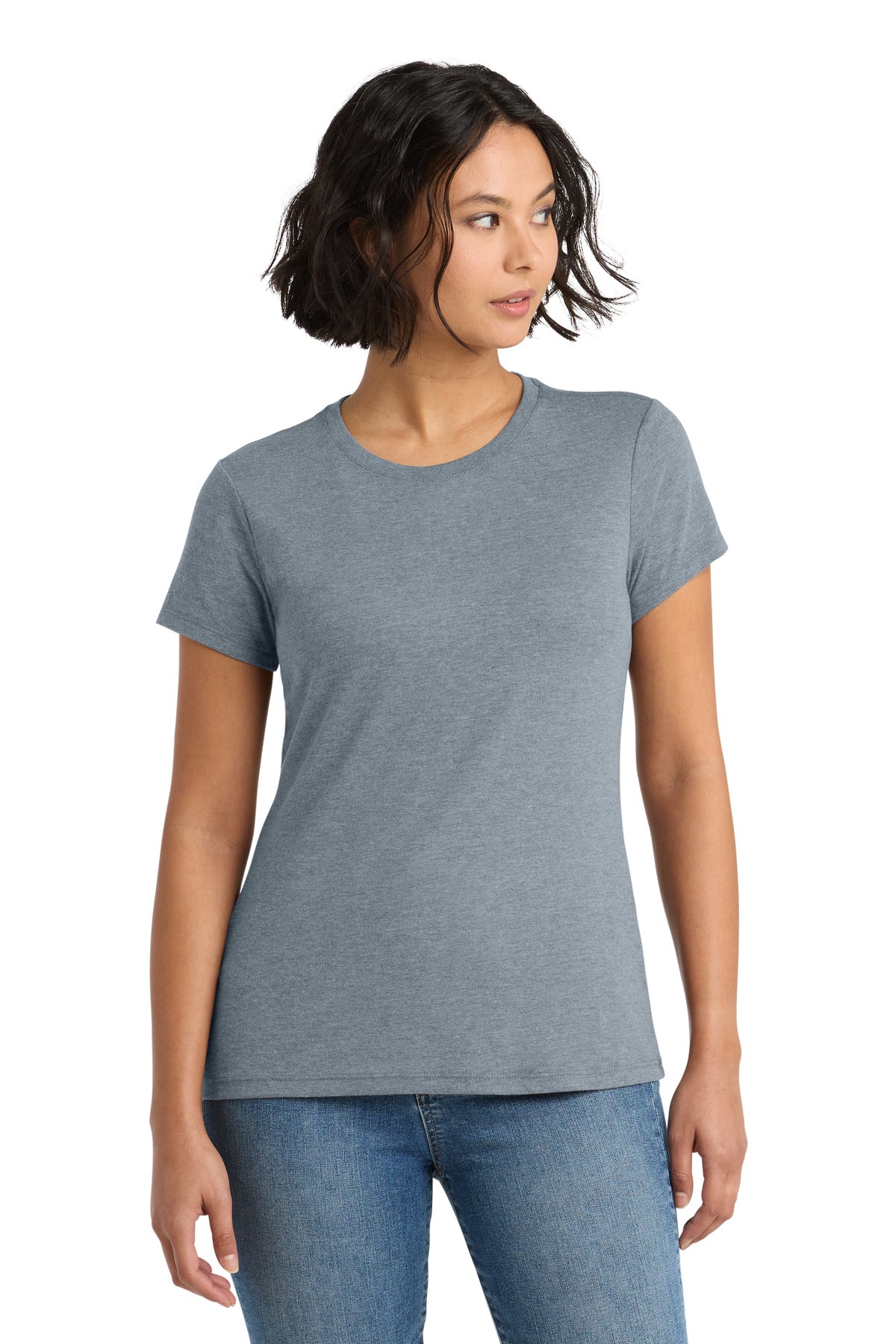 Custom logo District ® Women's Perfect Tri® Tee. DM130L in Flint Blue Heather