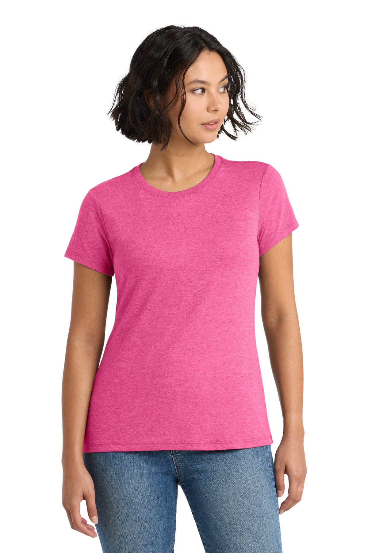 Custom logo District ® Women's Perfect Tri® Tee. DM130L in Fuchsia Frost