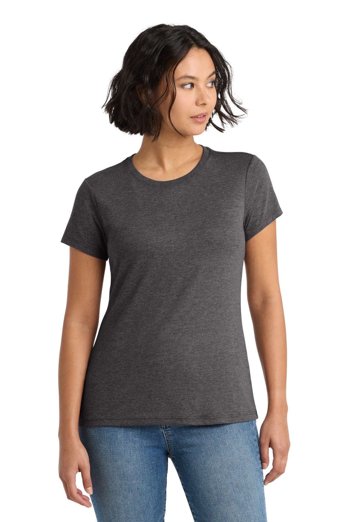 Custom logo District ® Women's Perfect Tri® Tee. DM130L in Heathered Charcoal
