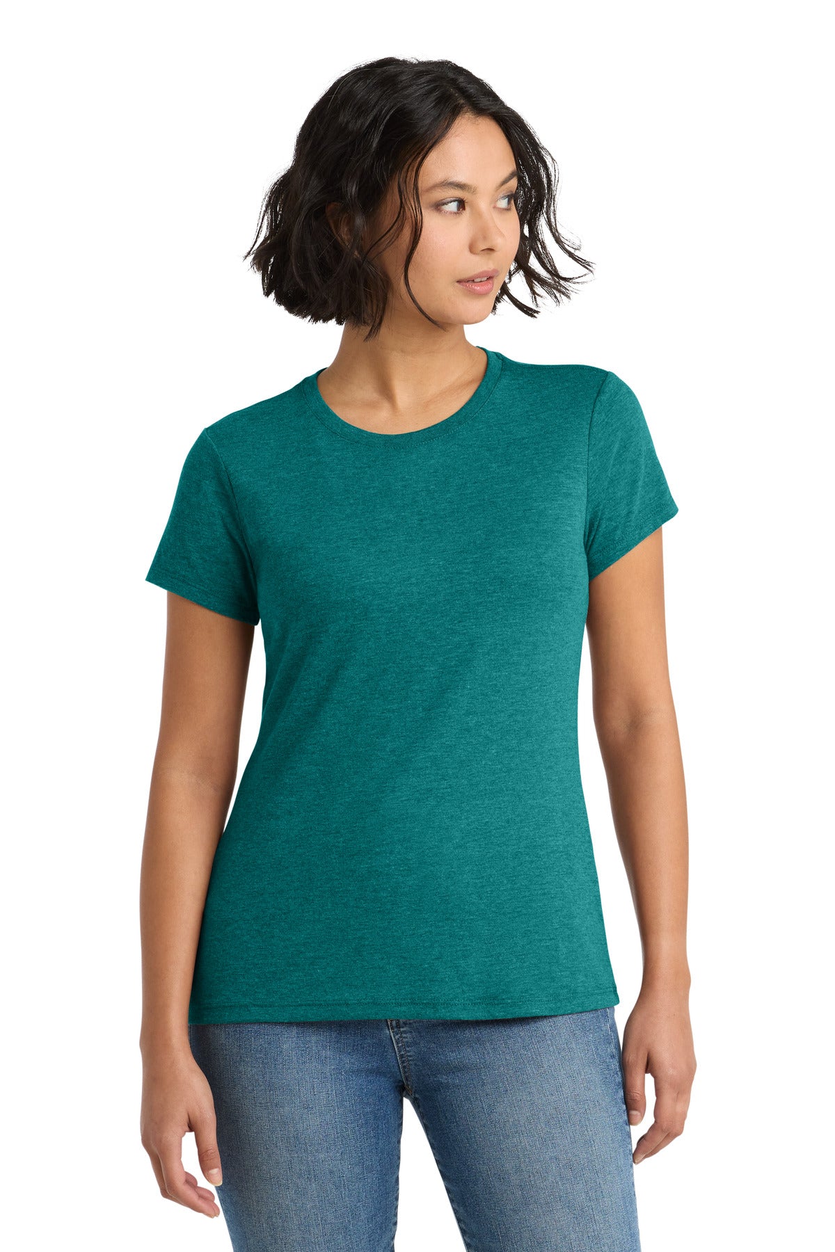 Custom logo District ® Women's Perfect Tri® Tee. DM130L in Heathered Teal