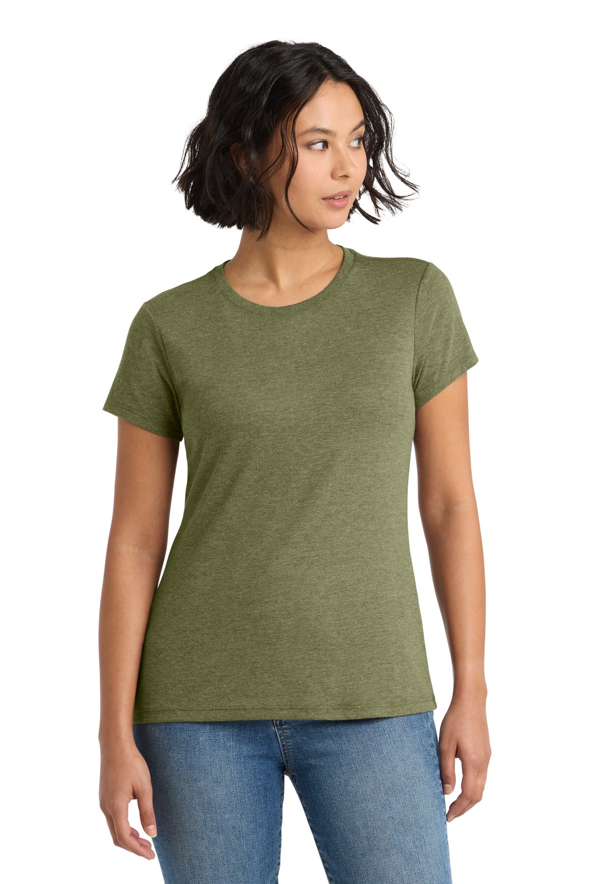 Custom logo District ® Women's Perfect Tri® Tee. DM130L in Military Green Frost