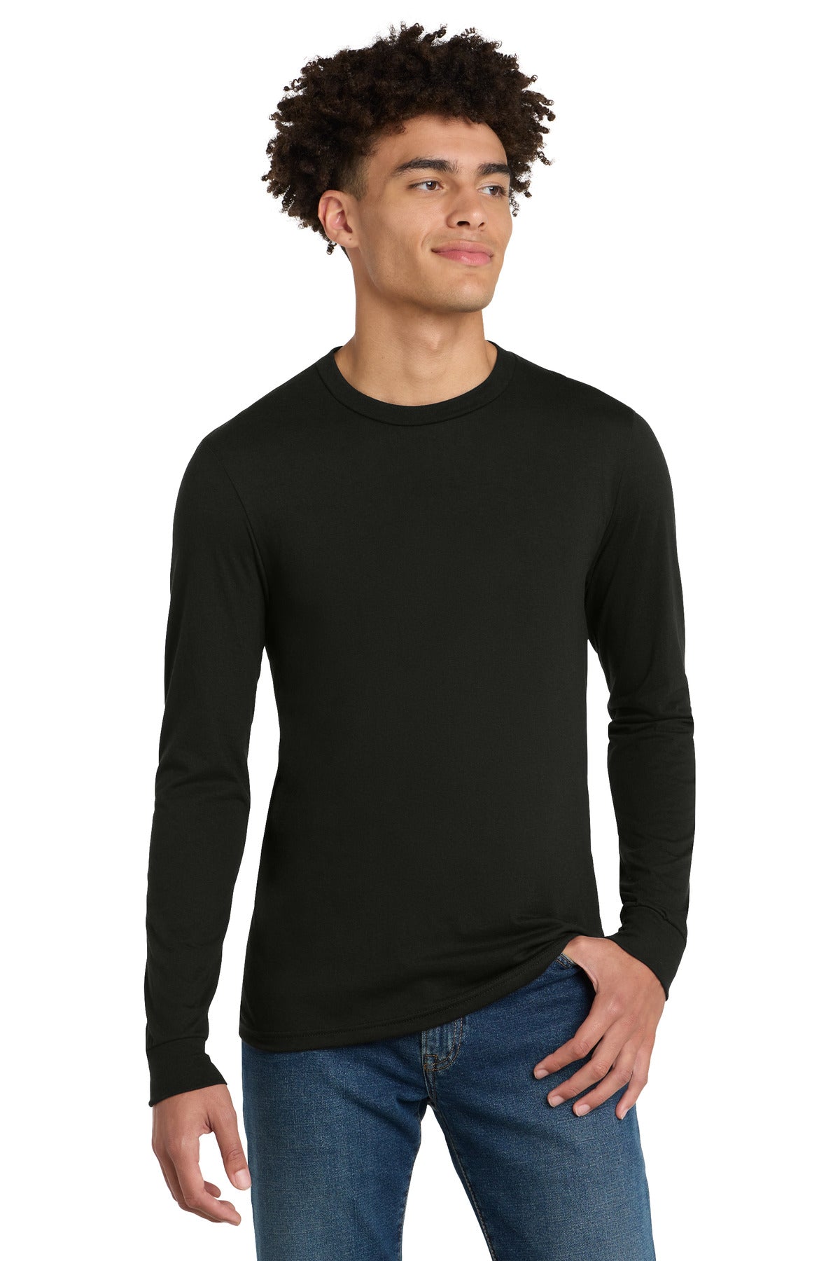Custom logo District® Perfect Tri® Long Sleeve Tee . DM132 in Black