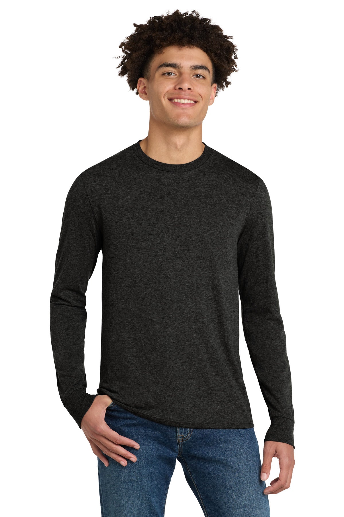 Custom logo District® Perfect Tri® Long Sleeve Tee . DM132 in Black Frost