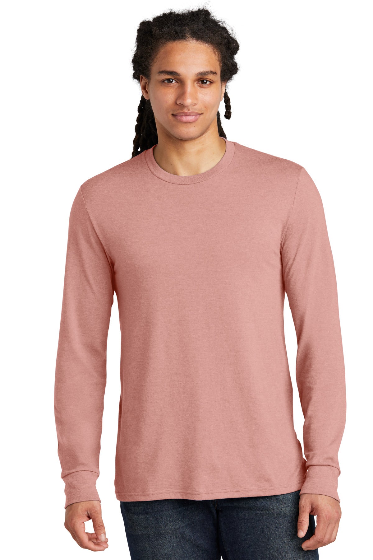 Custom logo District® Perfect Tri® Long Sleeve Tee . DM132 in Blush Frost