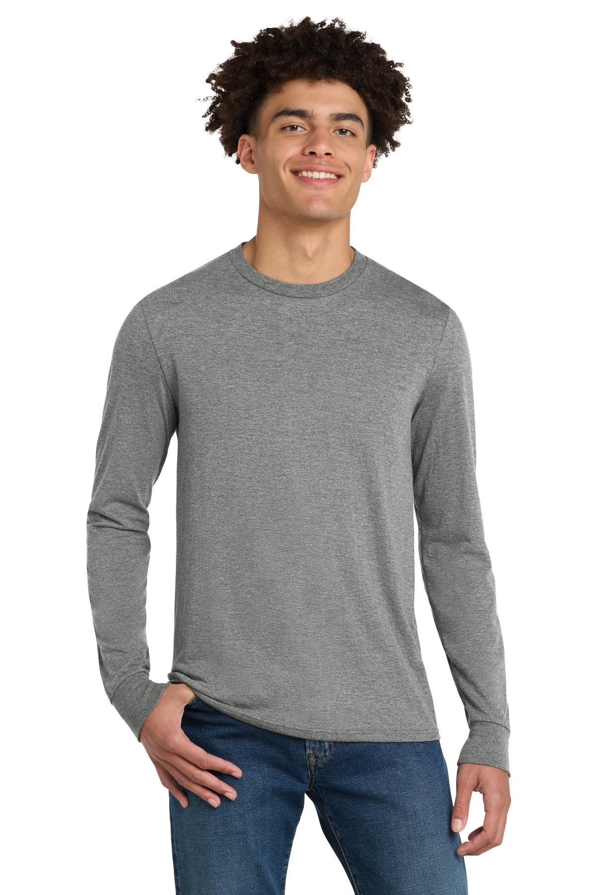Custom logo District® Perfect Tri® Long Sleeve Tee . DM132 in Grey Frost