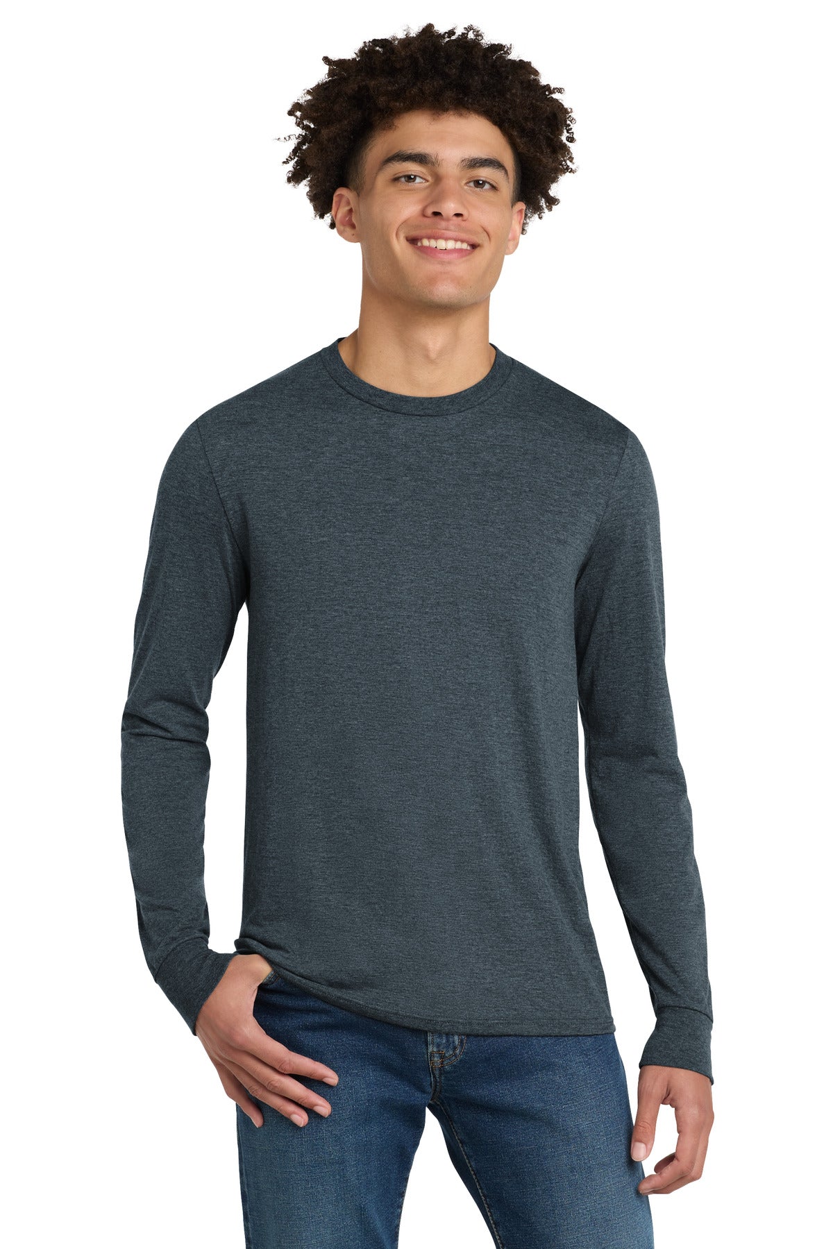 Custom logo District® Perfect Tri® Long Sleeve Tee . DM132 in Navy Frost