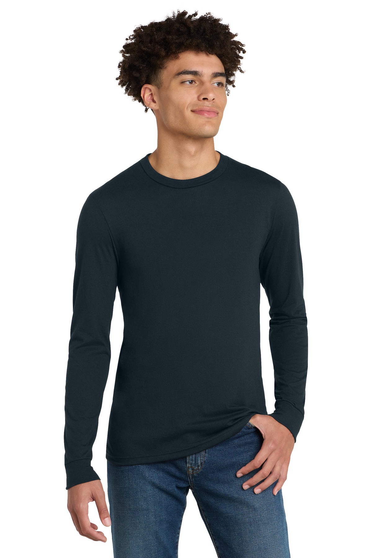 Custom logo District® Perfect Tri® Long Sleeve Tee . DM132 in New Navy