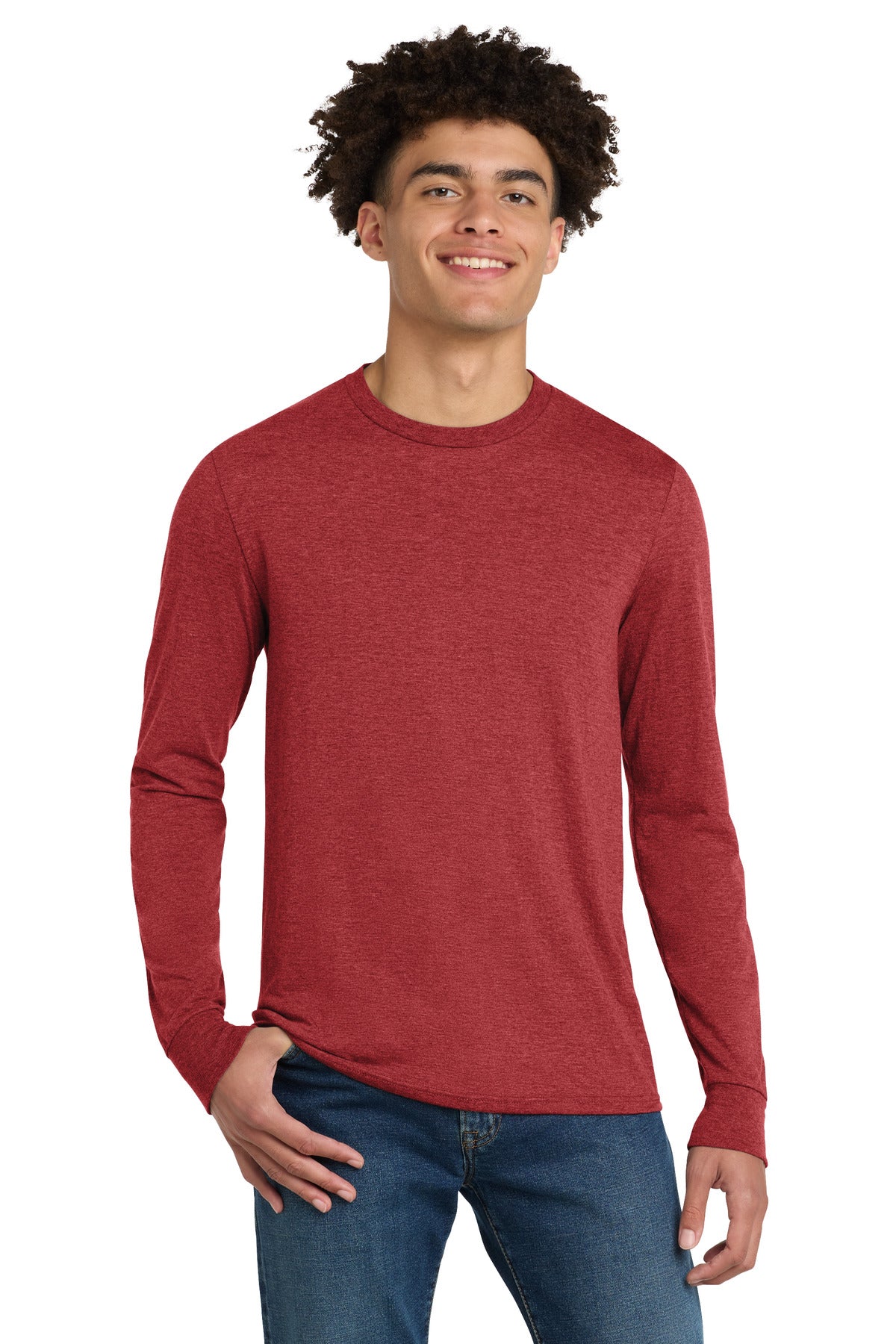 Custom logo District® Perfect Tri® Long Sleeve Tee . DM132 in Red Frost