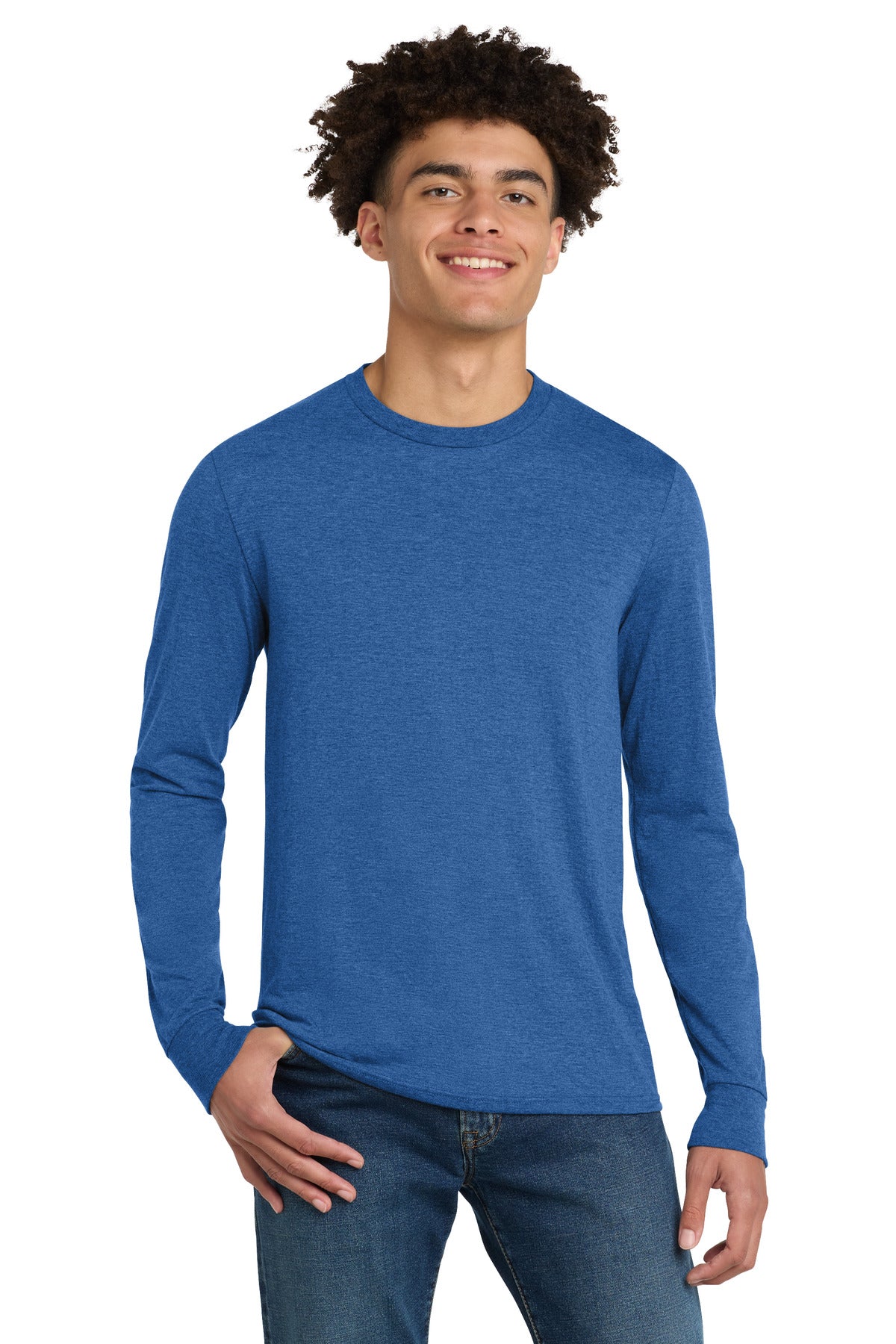Custom logo District® Perfect Tri® Long Sleeve Tee . DM132 in Royal Frost