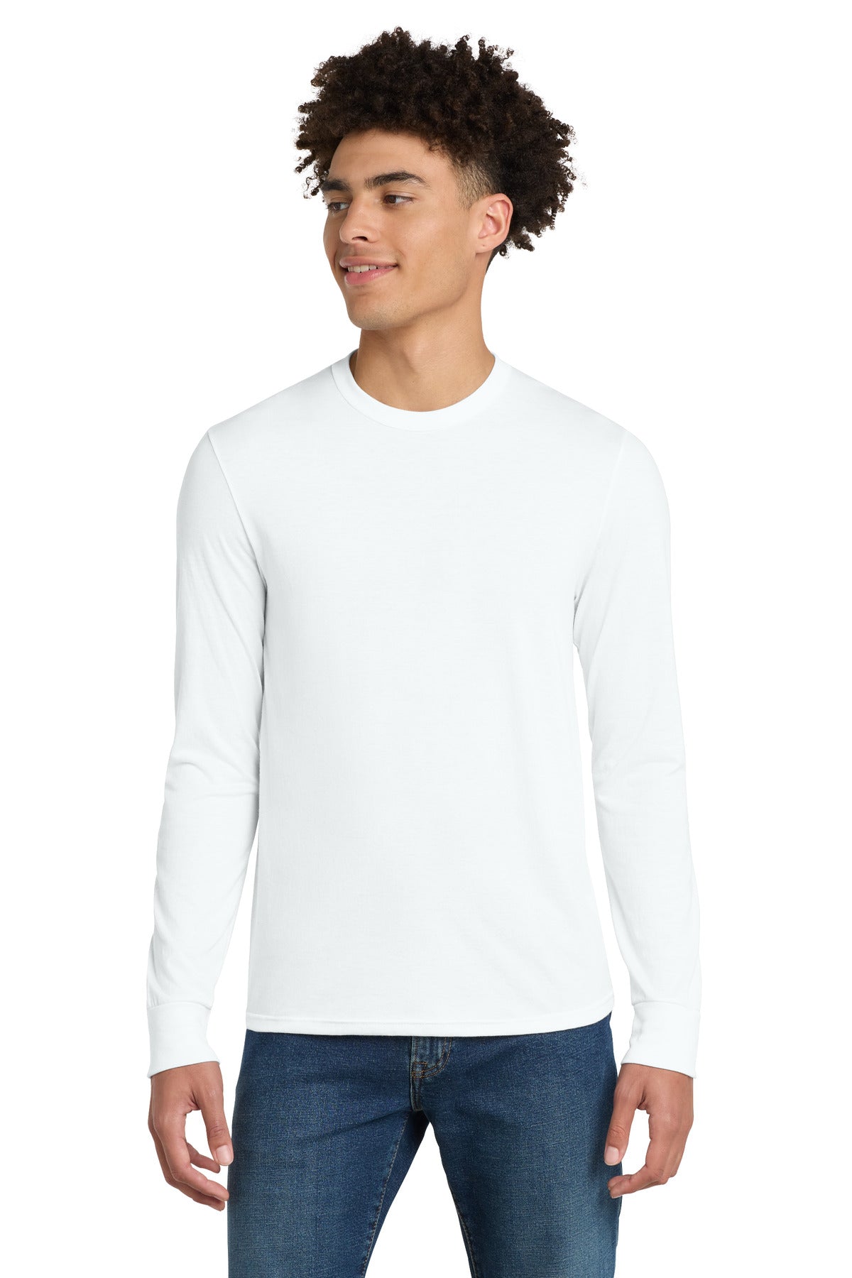 Custom logo District® Perfect Tri® Long Sleeve Tee . DM132 in White