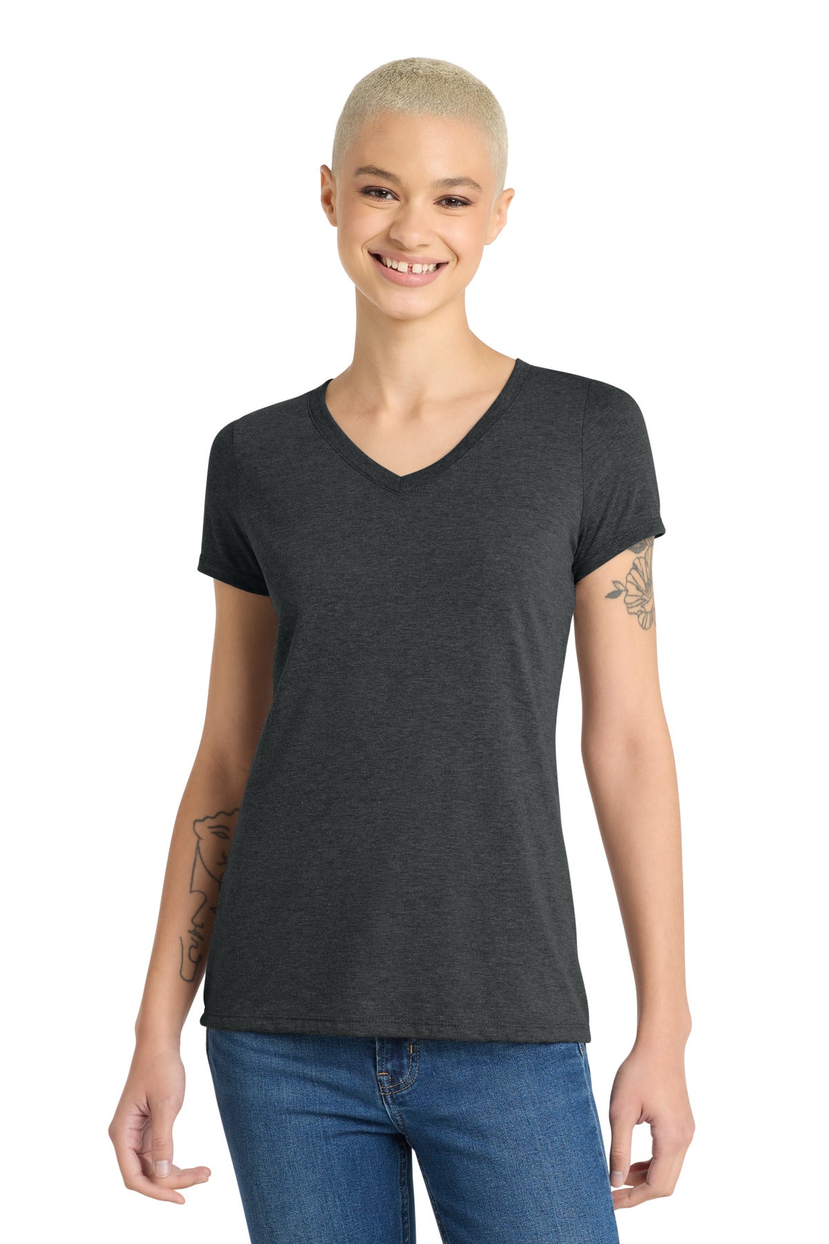 Custom logo District® Women's Perfect Tri® V-Neck Tee. DM1350L in Black Frost