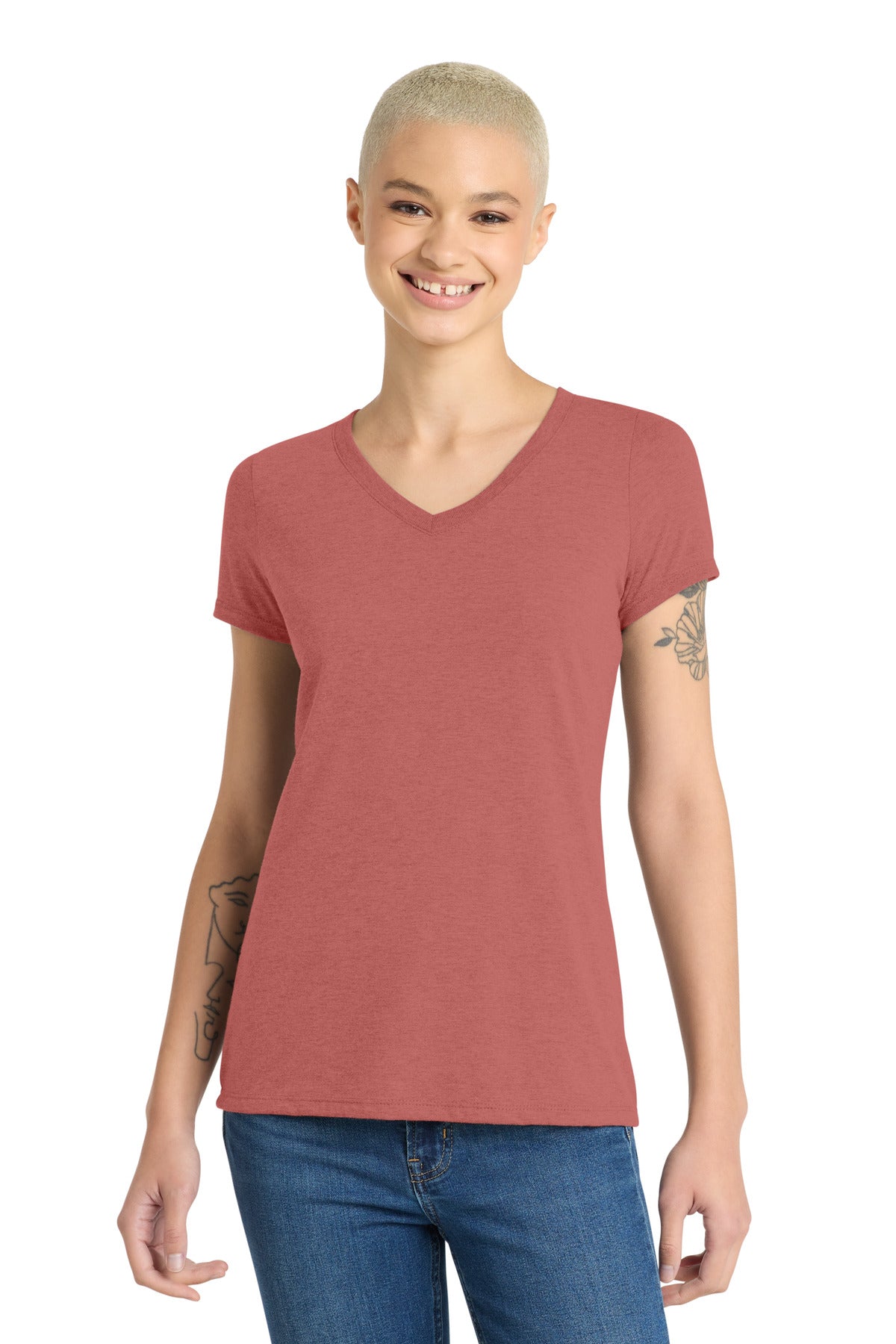 Custom logo District® Women's Perfect Tri® V-Neck Tee. DM1350L in Blush Frost
