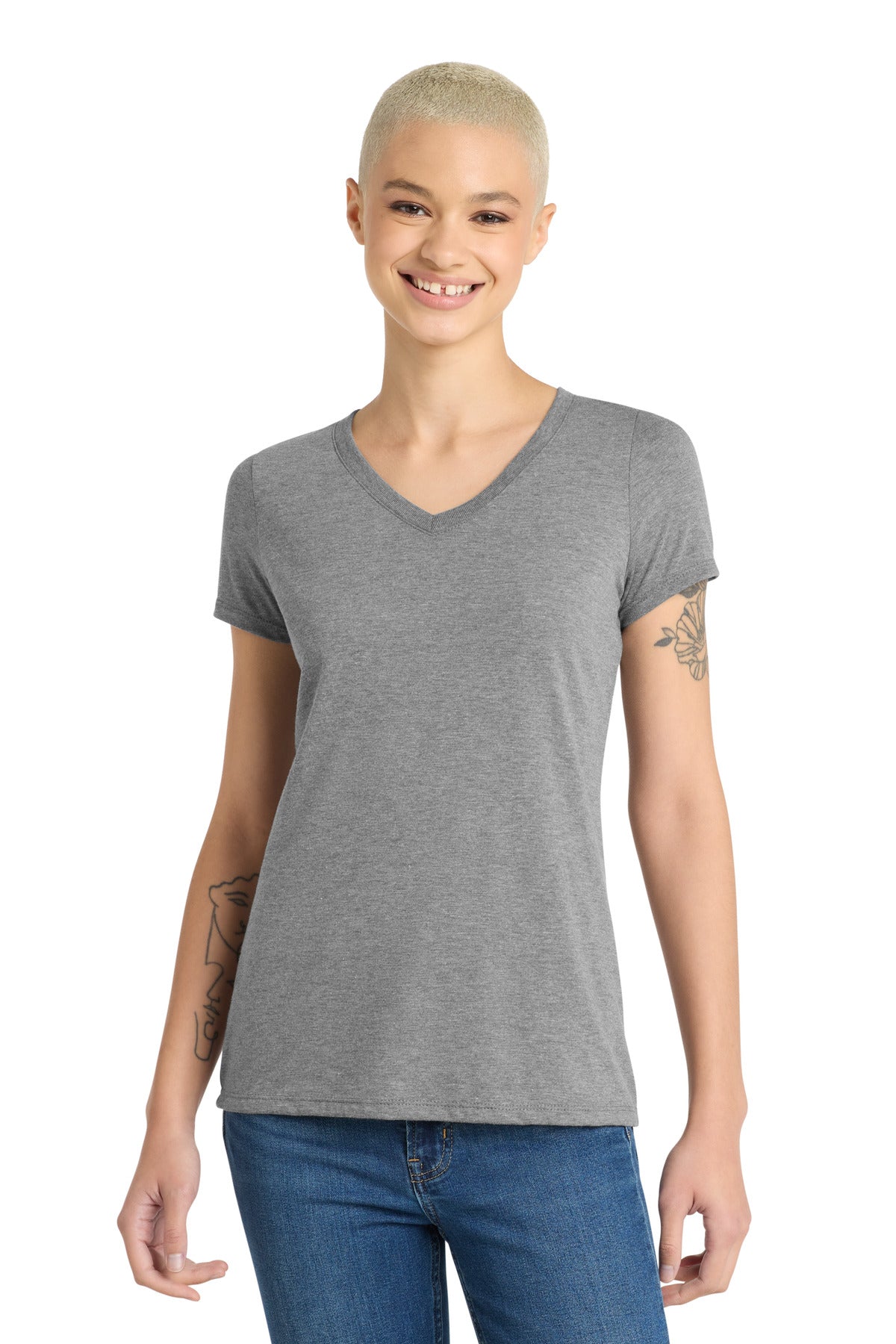 Custom logo District® Women's Perfect Tri® V-Neck Tee. DM1350L in Grey Frost