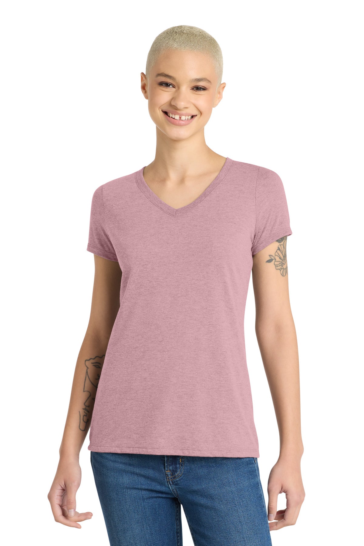 Custom logo District® Women's Perfect Tri® V-Neck Tee. DM1350L in Heathered Lavender