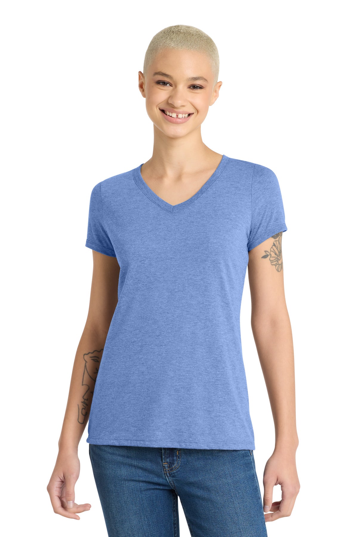 Custom logo District® Women's Perfect Tri® V-Neck Tee. DM1350L in Maritime Frost