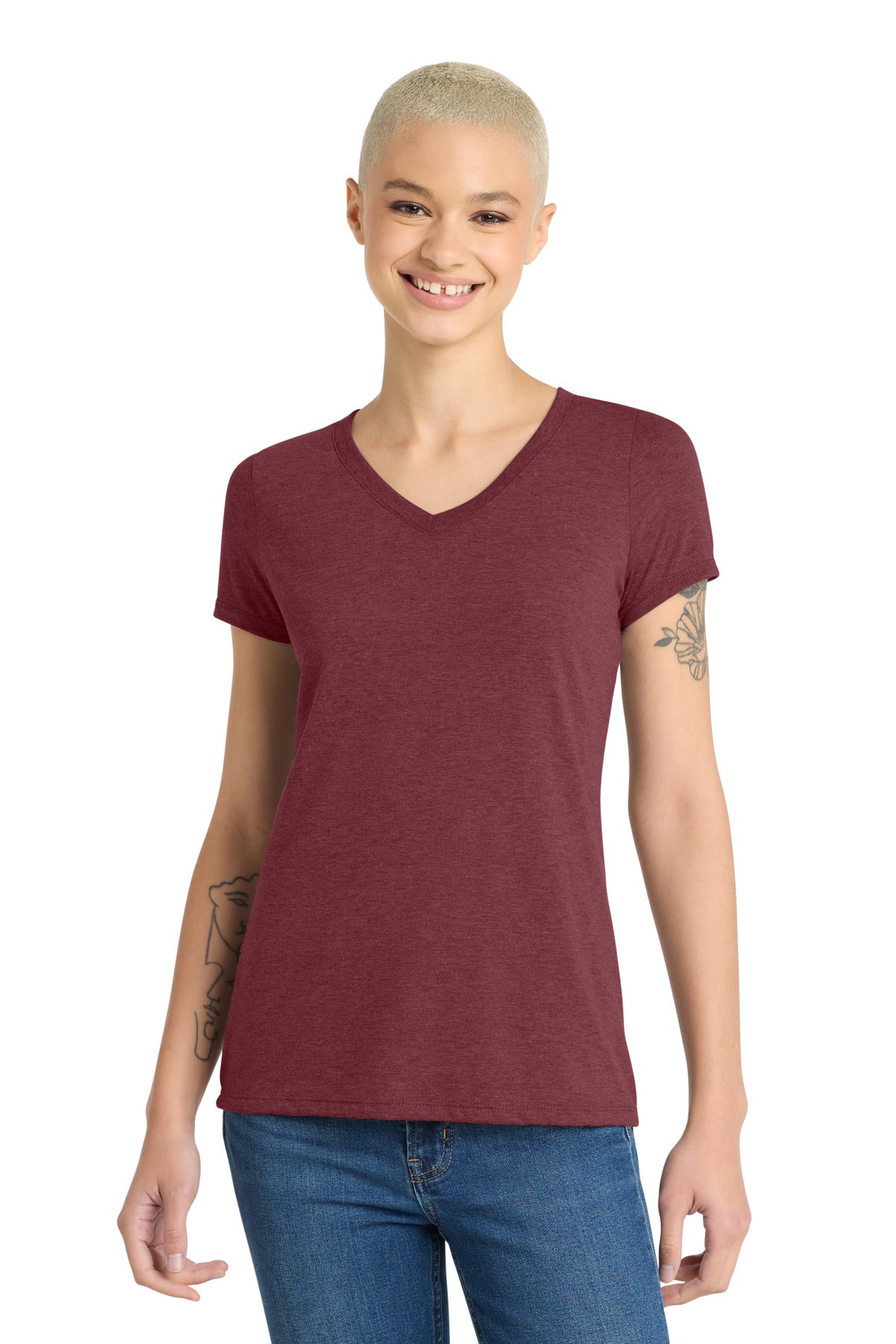 Custom logo District® Women's Perfect Tri® V-Neck Tee. DM1350L in Maroon Frost