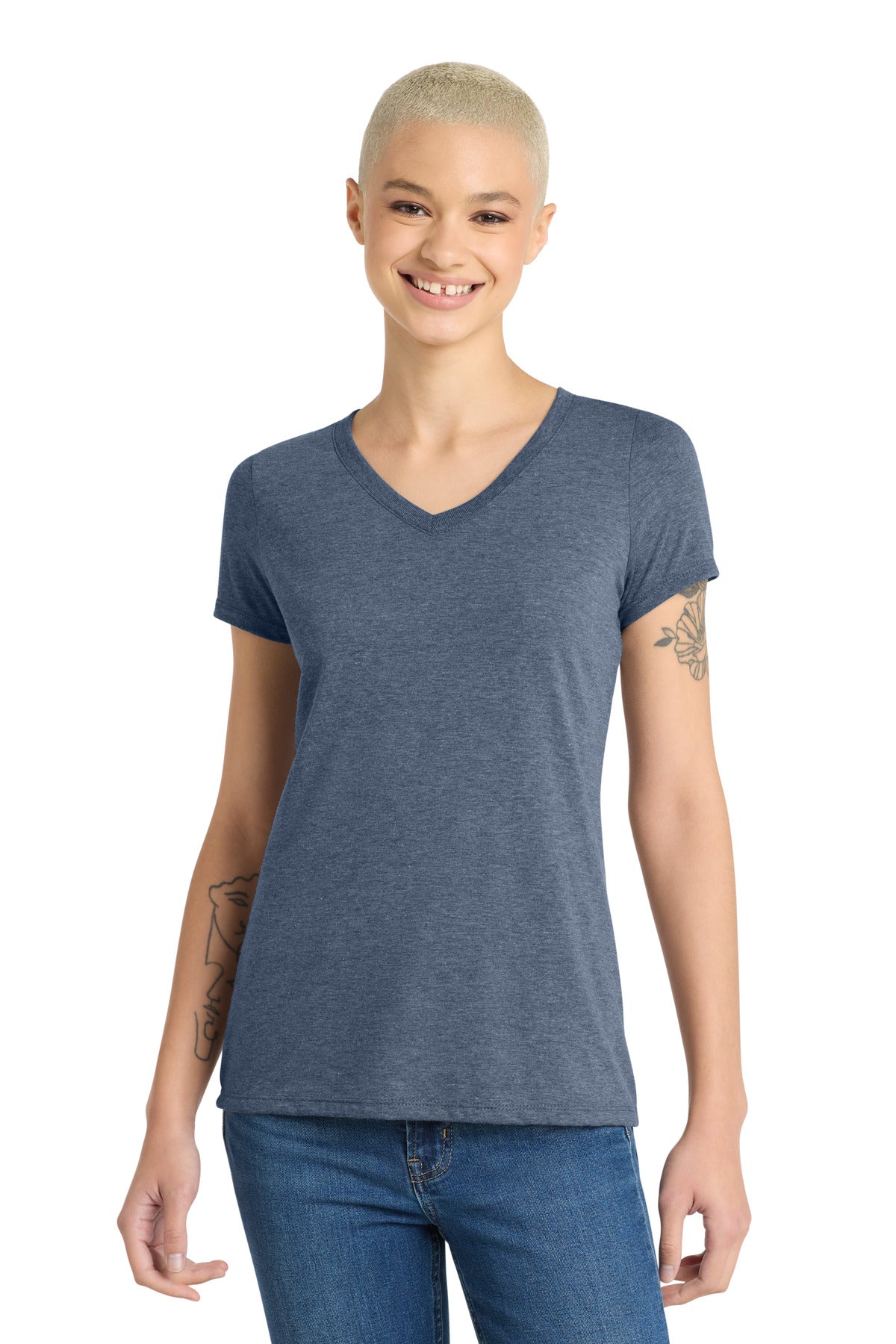 Custom logo District® Women's Perfect Tri® V-Neck Tee. DM1350L in Navy Frost