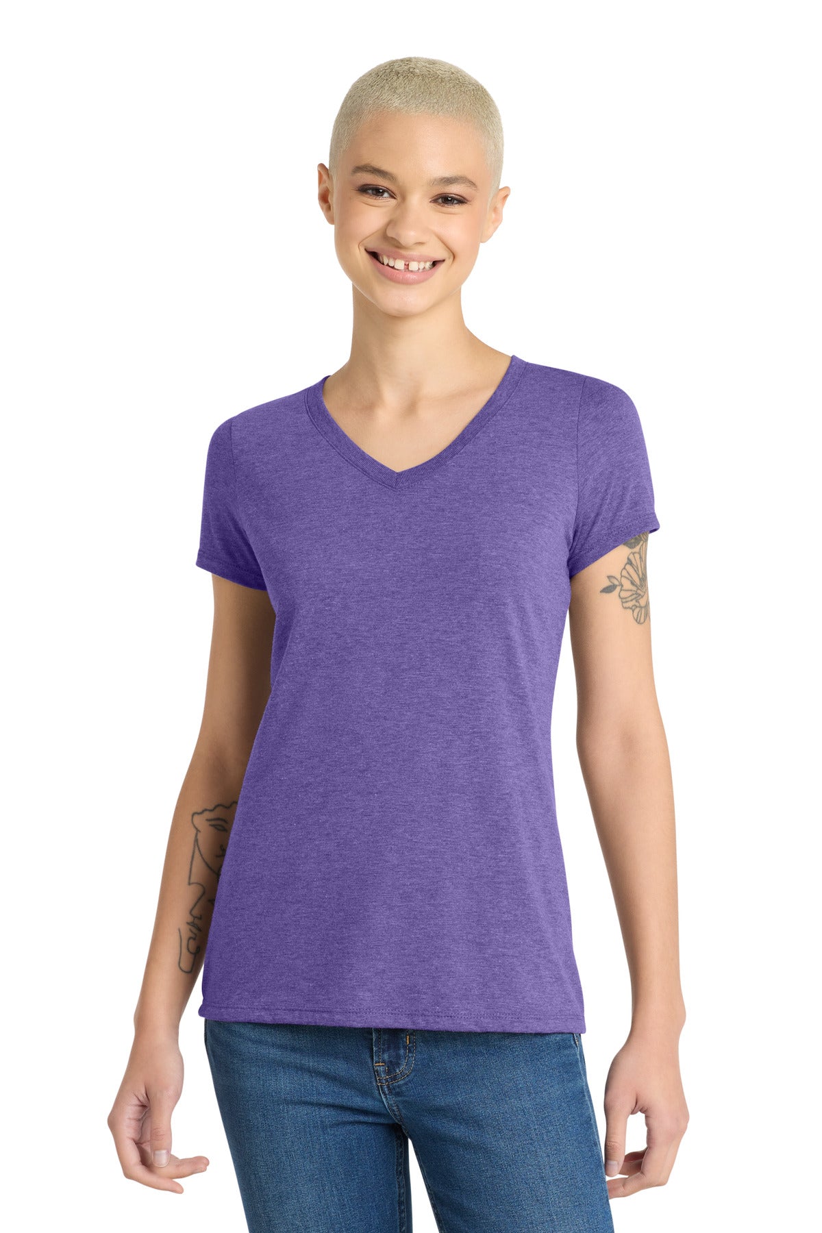 Custom logo District® Women's Perfect Tri® V-Neck Tee. DM1350L in Purple Frost