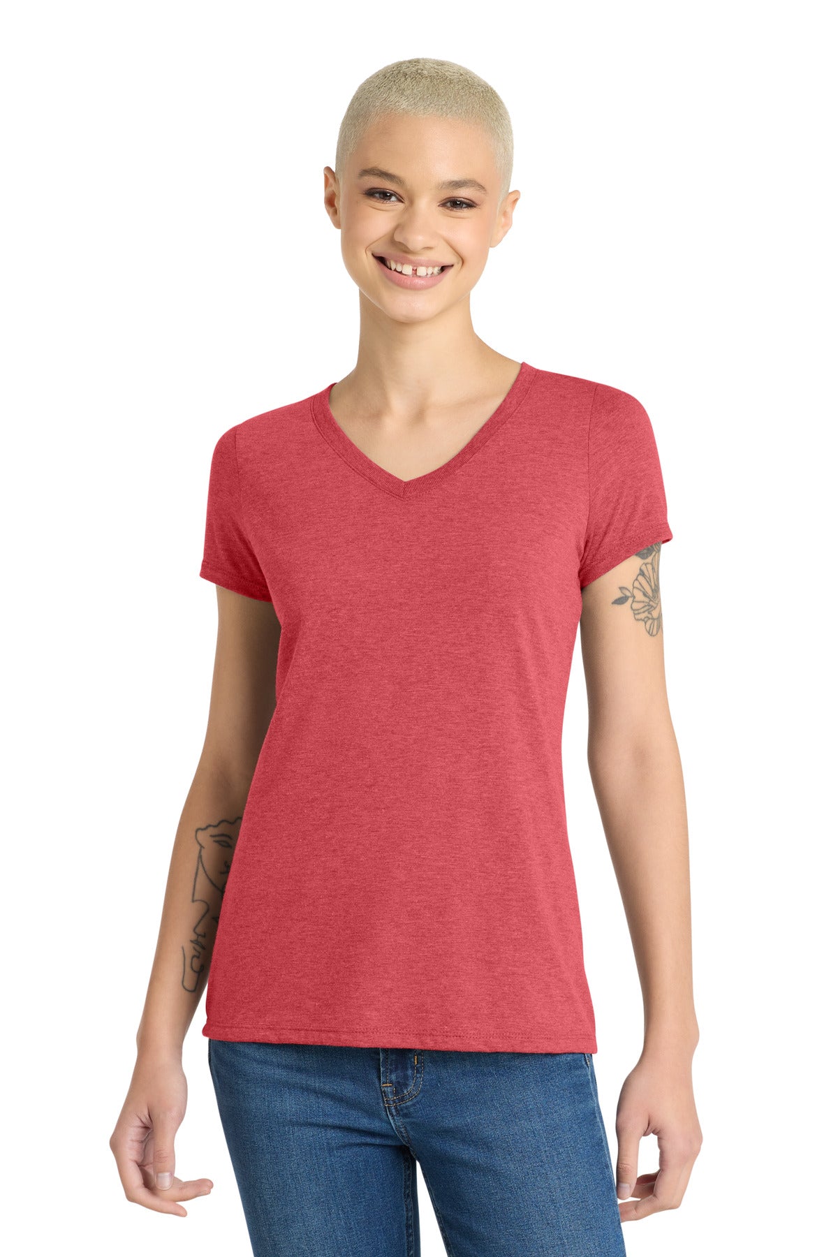 Custom logo District® Women's Perfect Tri® V-Neck Tee. DM1350L in Red Frost