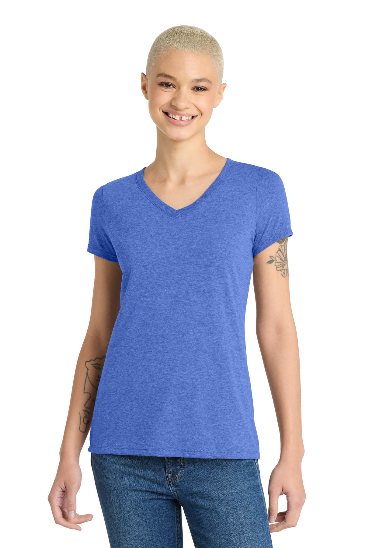 Custom logo District® Women's Perfect Tri® V-Neck Tee. DM1350L in Royal Frost