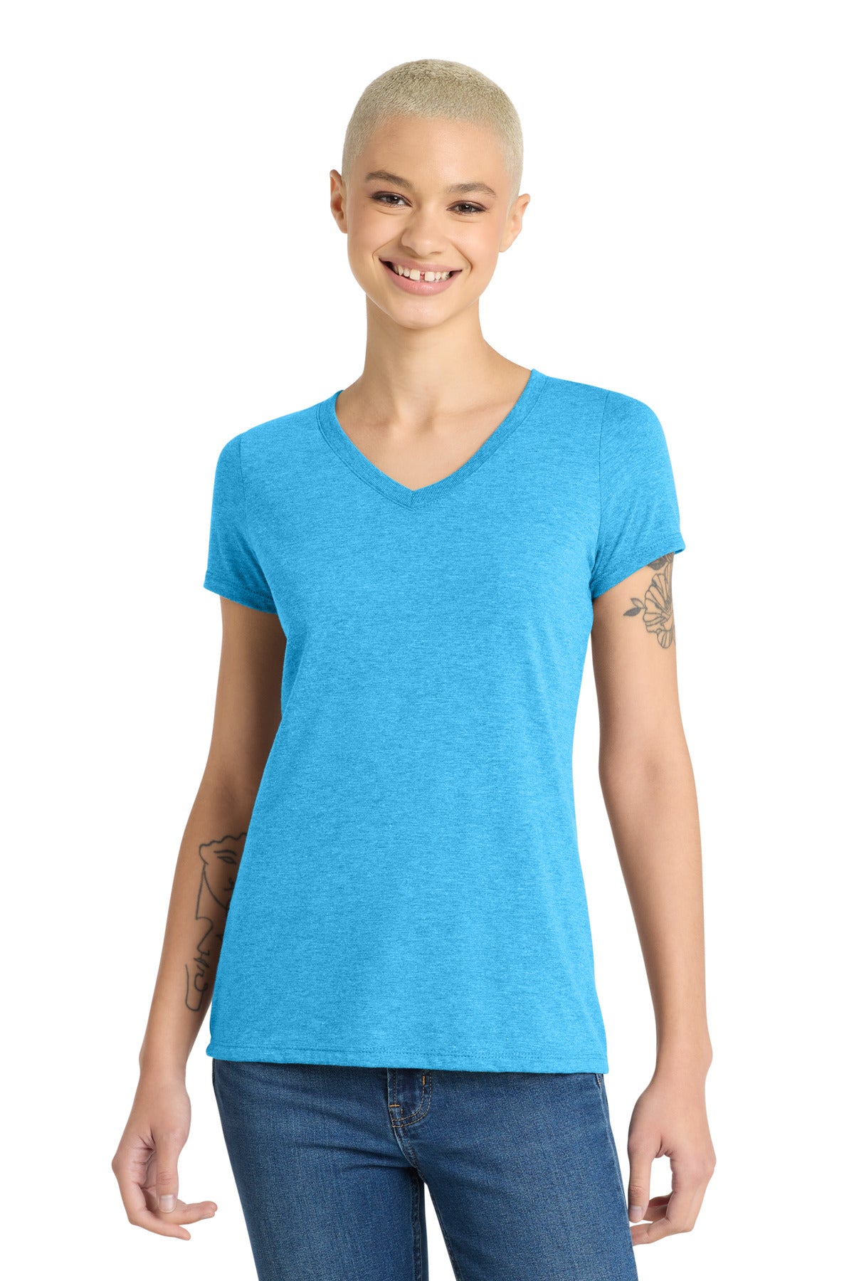 Custom logo District® Women's Perfect Tri® V-Neck Tee. DM1350L in Turquoise Frost