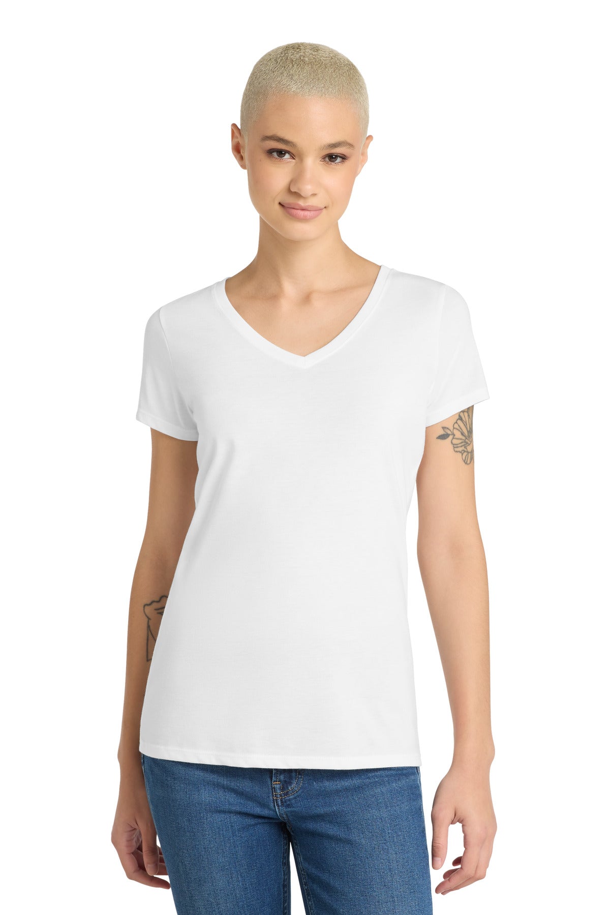 Custom logo District® Women's Perfect Tri® V-Neck Tee. DM1350L in White