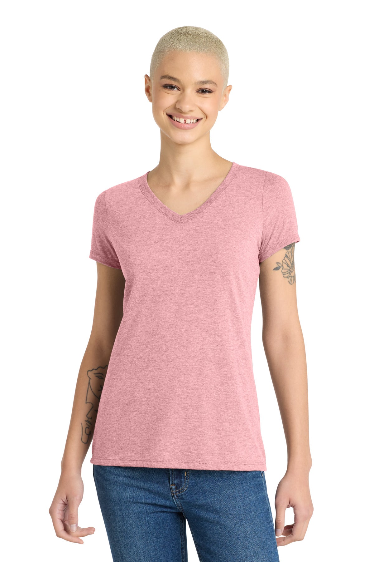 Custom logo District® Women's Perfect Tri® V-Neck Tee. DM1350L in Wisteria Heather