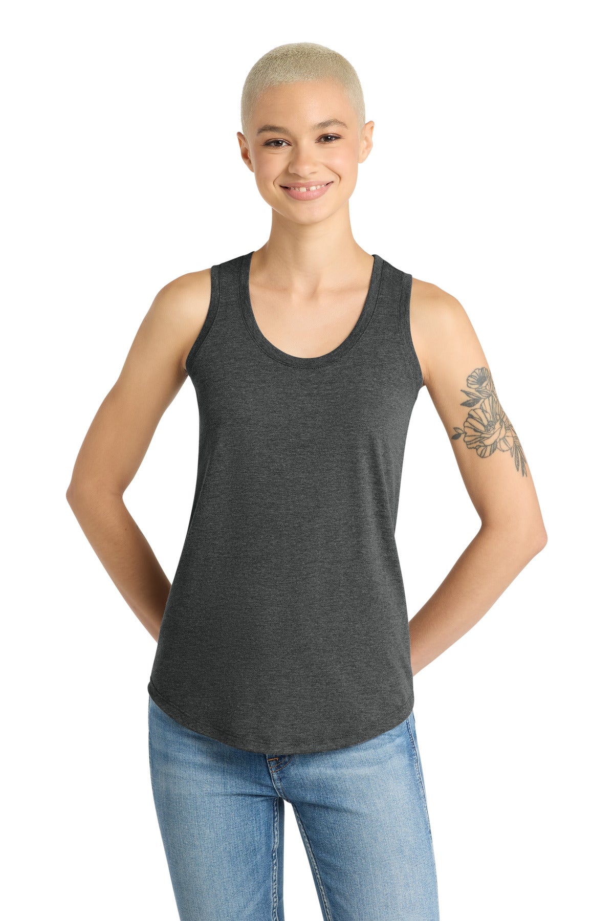 Custom logo District ® Women's Perfect Tri® Racerback Tank. DM138L in Black Frost