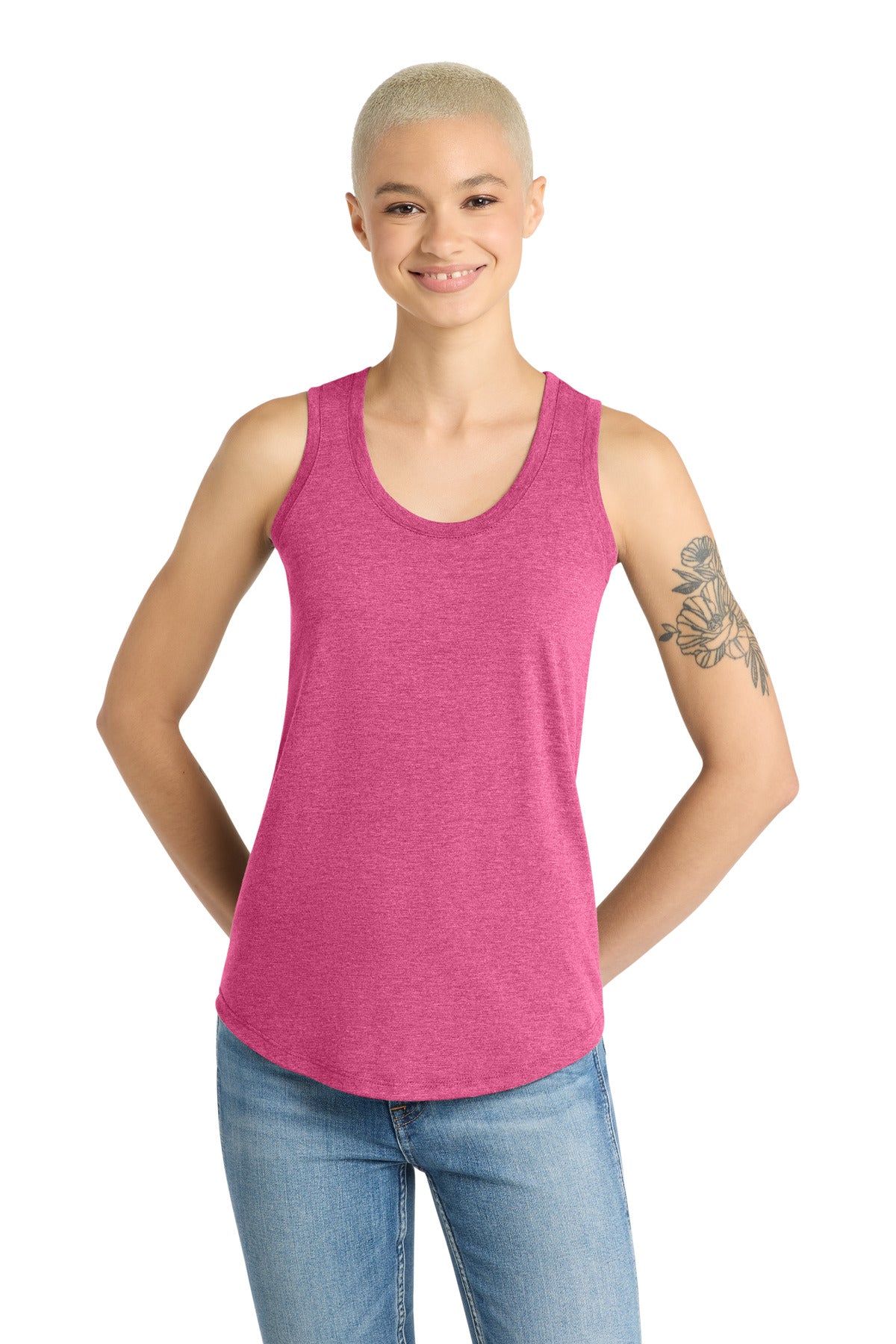 Custom logo District ® Women's Perfect Tri® Racerback Tank. DM138L in Fuchsia Frost