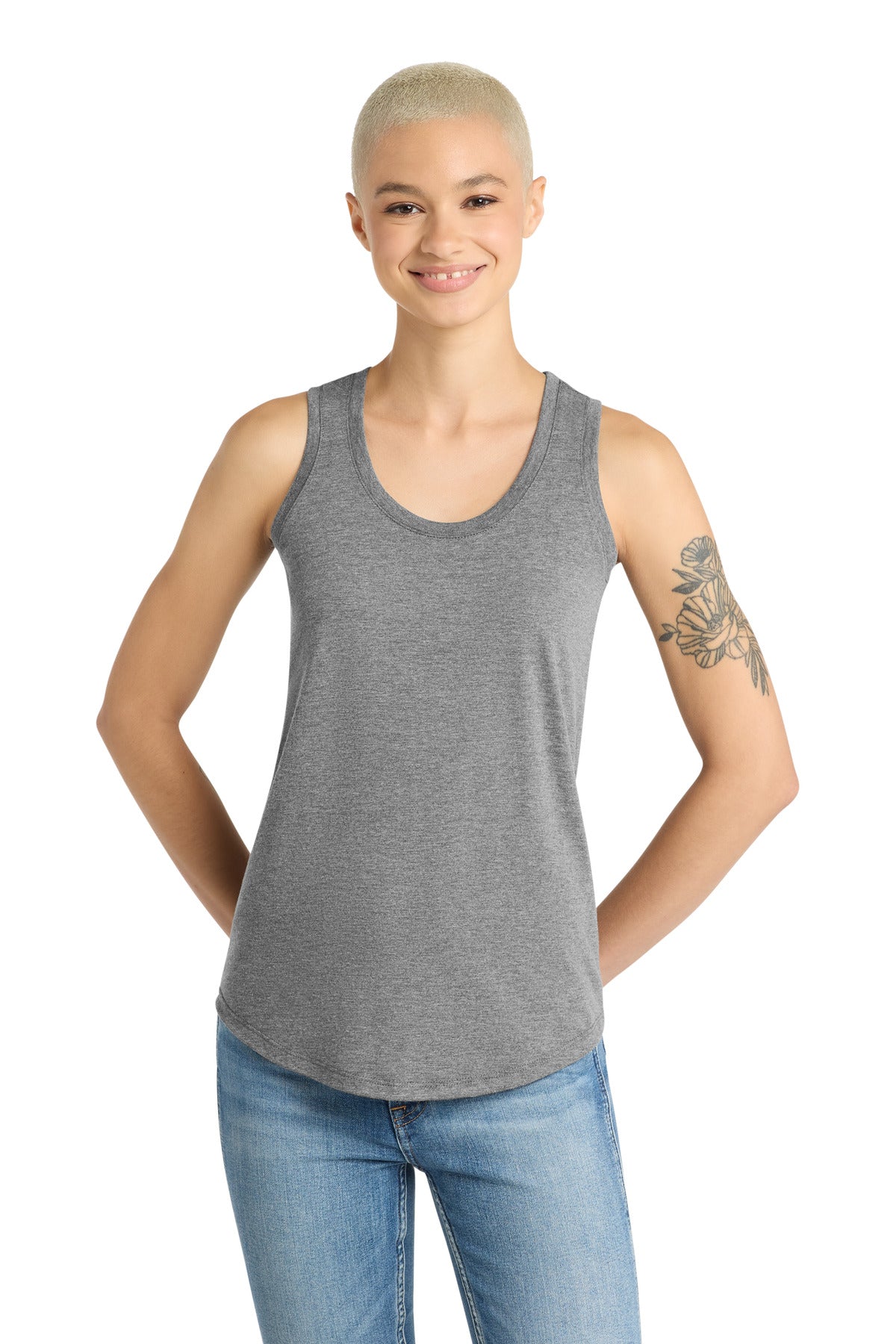Custom logo District ® Women's Perfect Tri® Racerback Tank. DM138L in Grey Frost