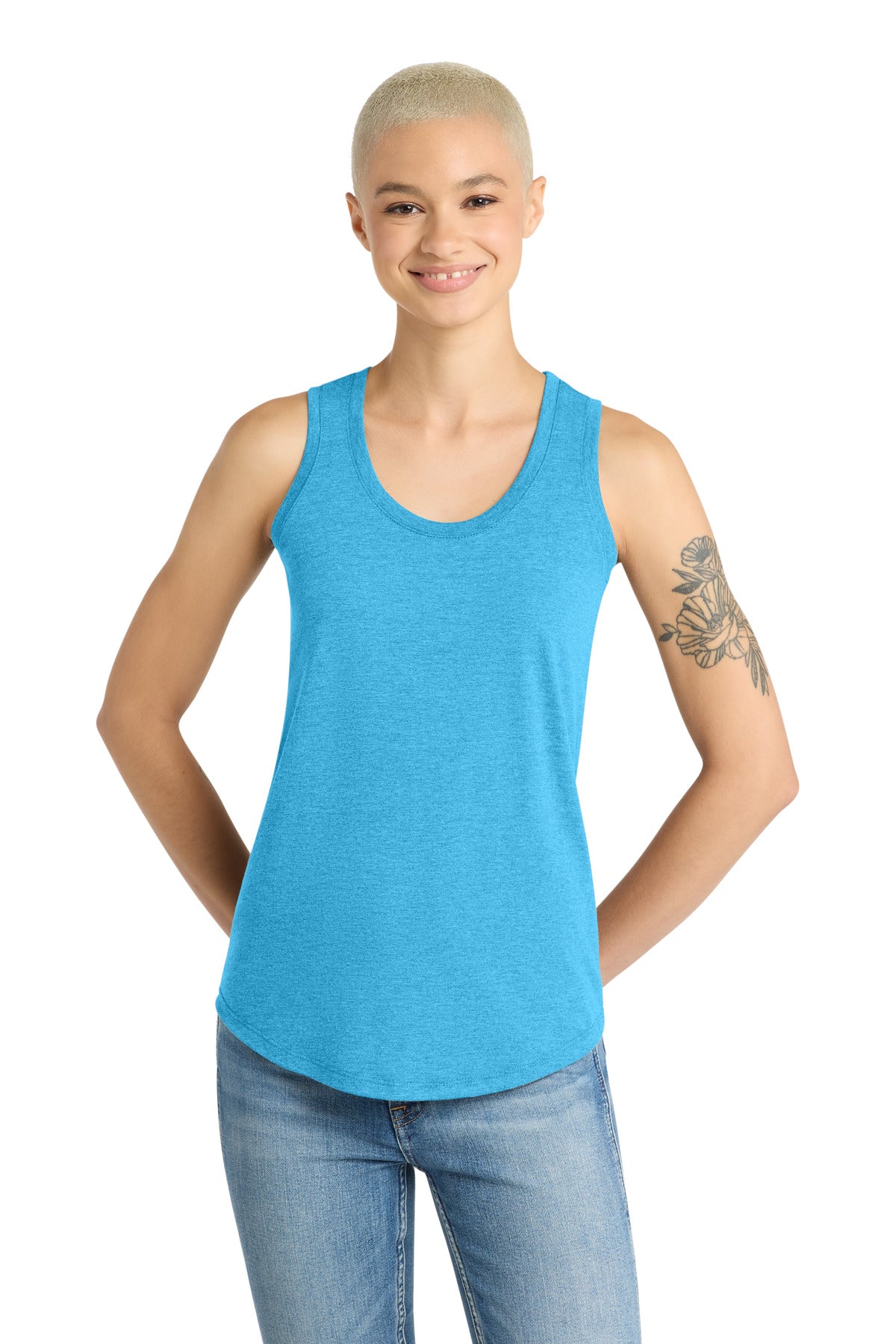 Custom logo District ® Women's Perfect Tri® Racerback Tank. DM138L in Turquoise Frost