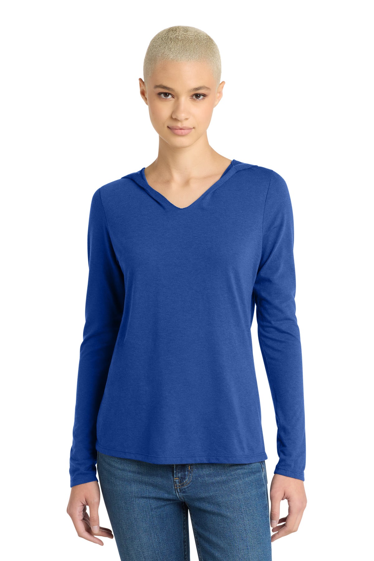 Custom logo District® Women's Perfect Tri® Long Sleeve Hoodie. DM139L in Deep Royal