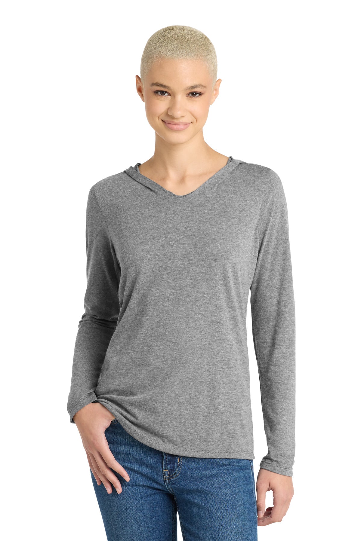 Custom logo District® Women's Perfect Tri® Long Sleeve Hoodie. DM139L in Grey Frost