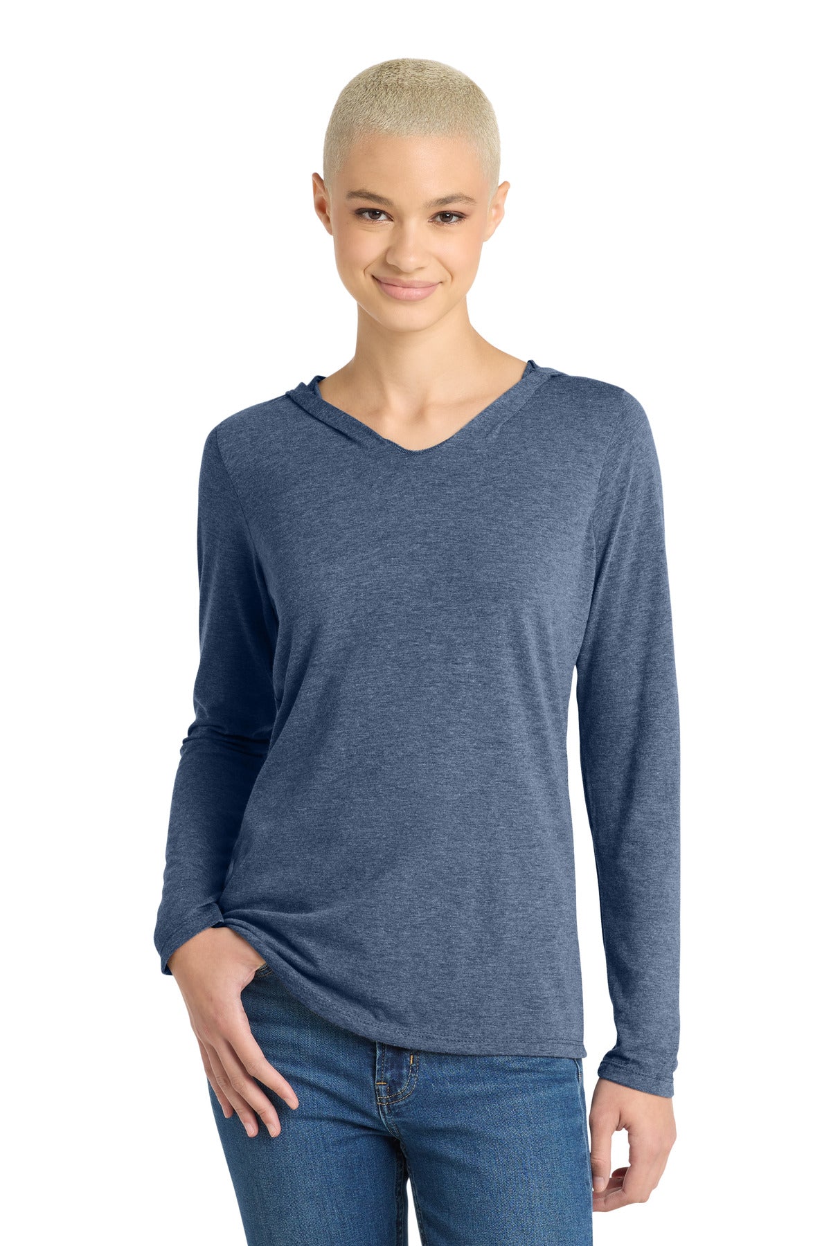 Custom logo District® Women's Perfect Tri® Long Sleeve Hoodie. DM139L in Navy Frost