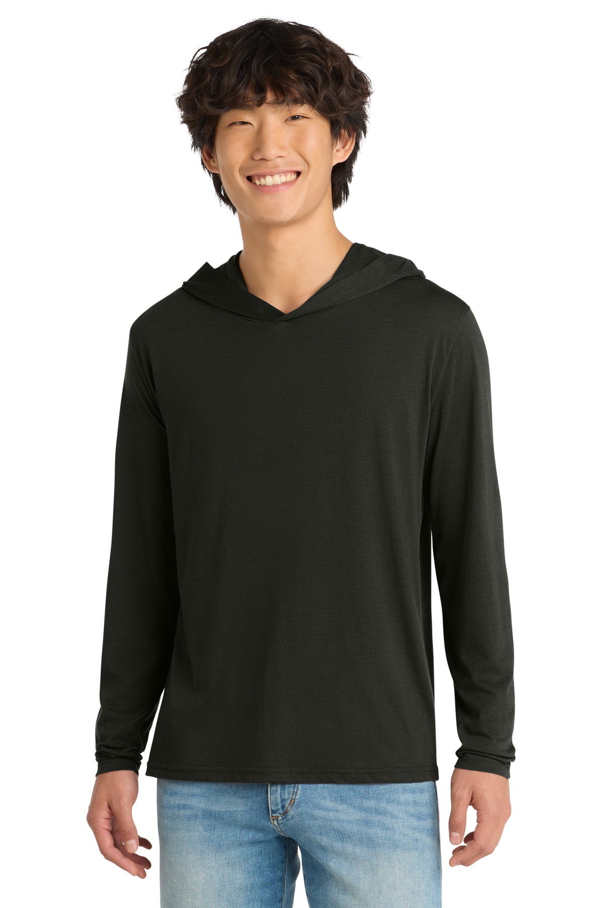 Custom logo District® Perfect Tri® Long Sleeve Hoodie. DM139 in Black