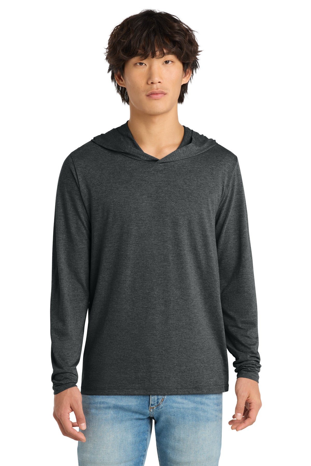 Custom logo District® Perfect Tri® Long Sleeve Hoodie. DM139 in Black Frost