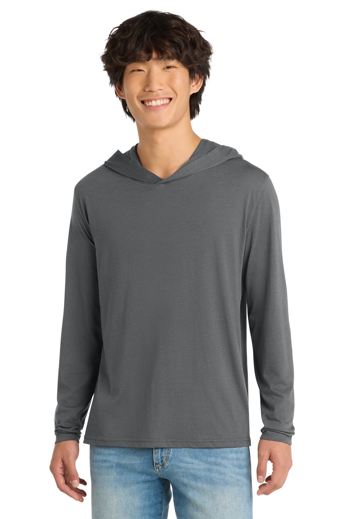 Custom logo District® Perfect Tri® Long Sleeve Hoodie. DM139 in Charcoal