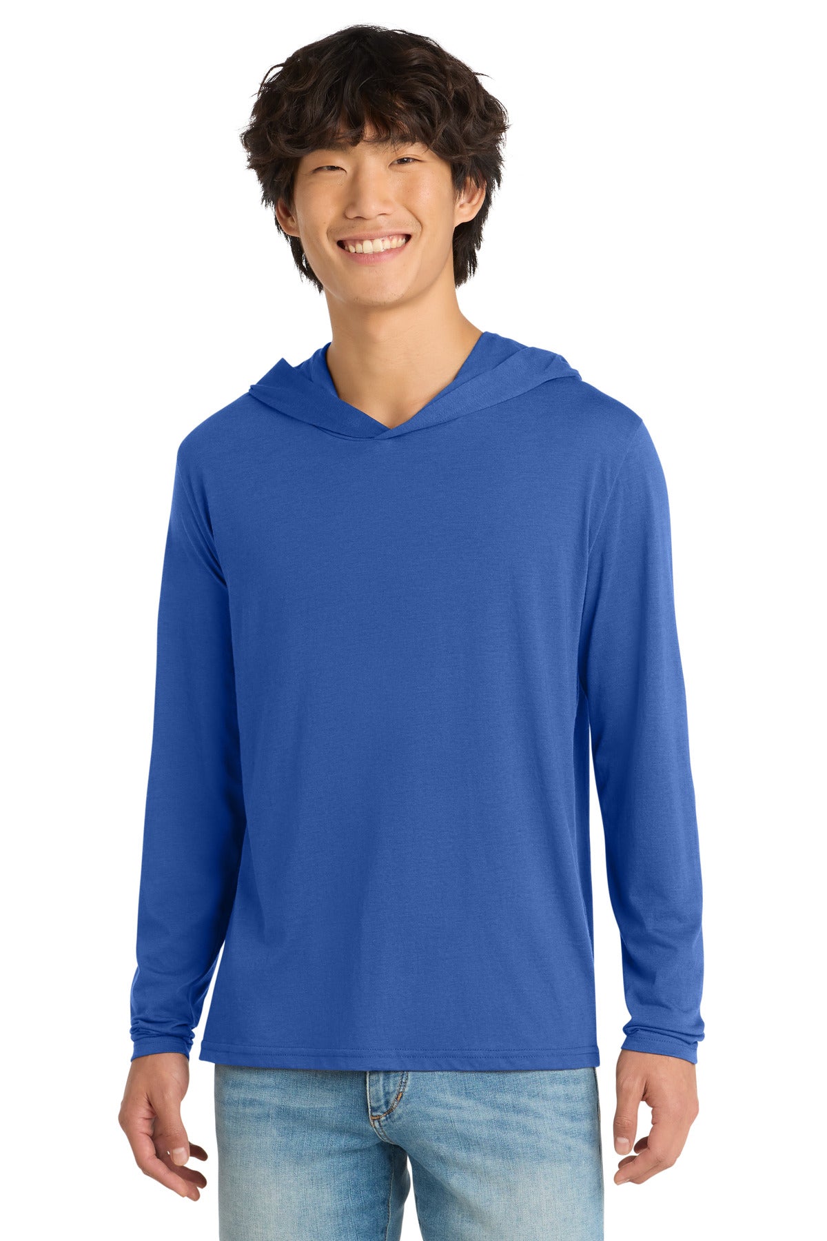 Custom logo District® Perfect Tri® Long Sleeve Hoodie. DM139 in Deep Royal