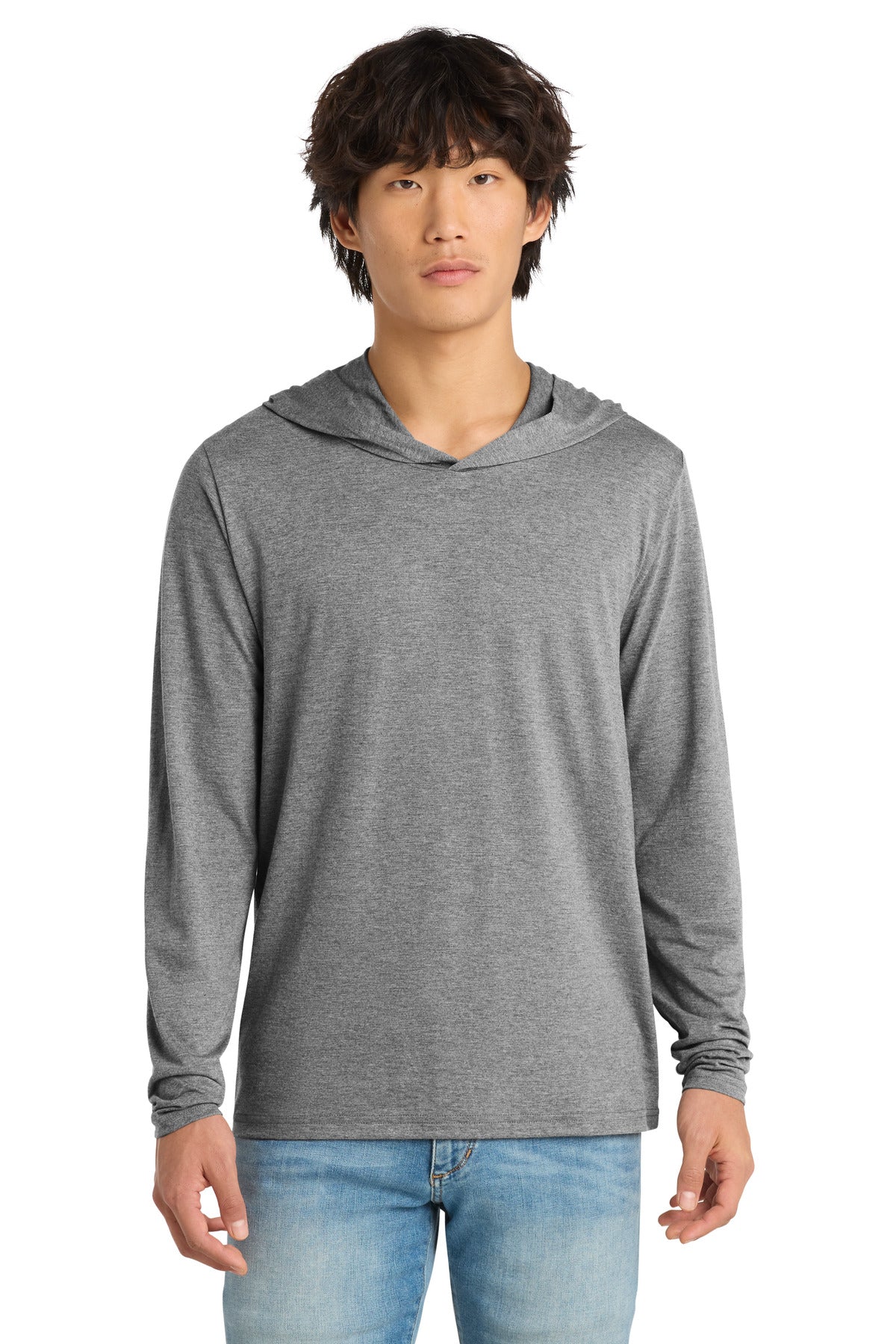 Custom logo District® Perfect Tri® Long Sleeve Hoodie. DM139 in Grey Frost