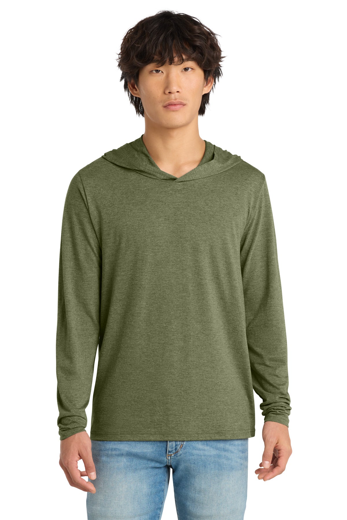 Custom logo District® Perfect Tri® Long Sleeve Hoodie. DM139 in Military Green Frost