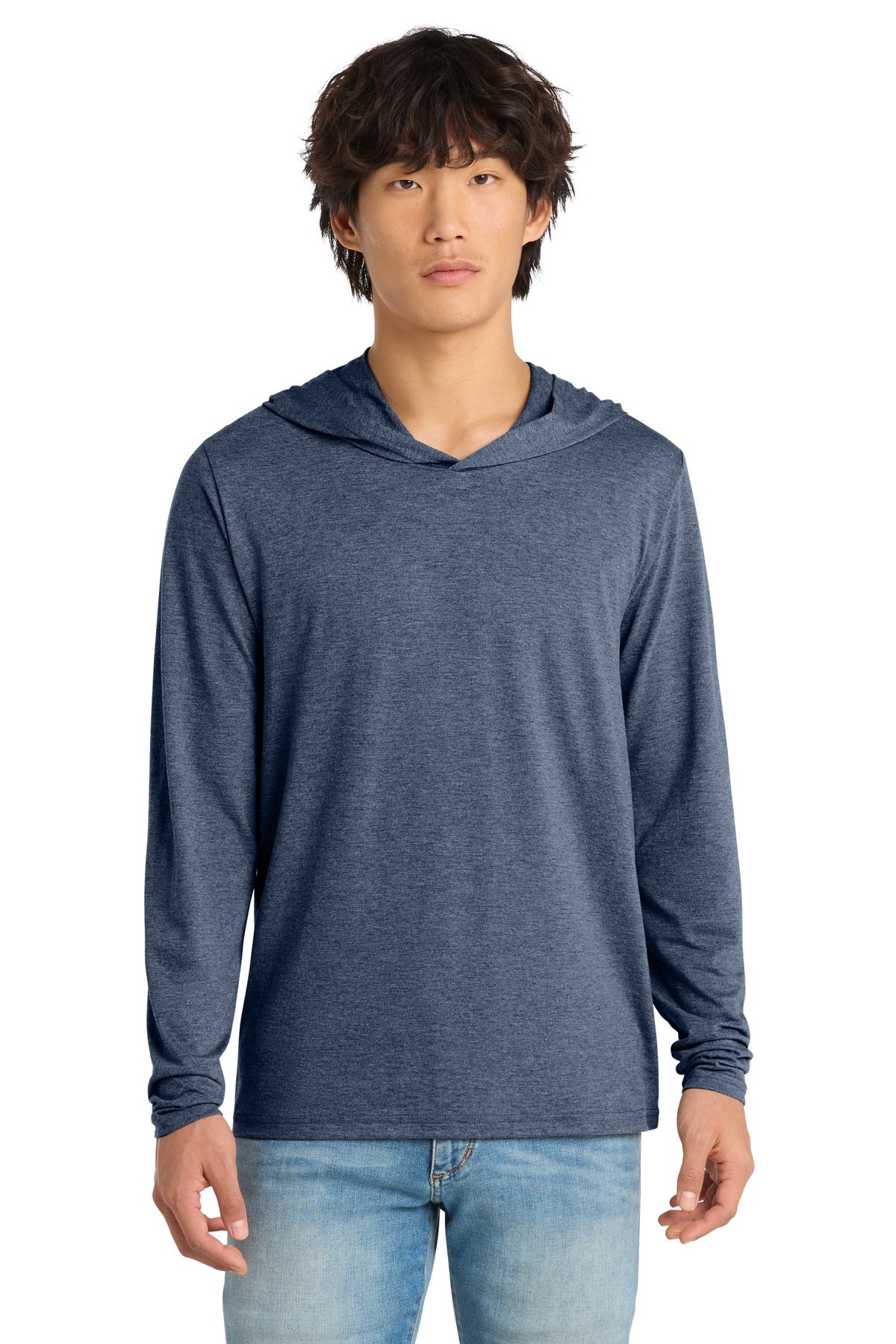 Custom logo District® Perfect Tri® Long Sleeve Hoodie. DM139 in Navy Frost