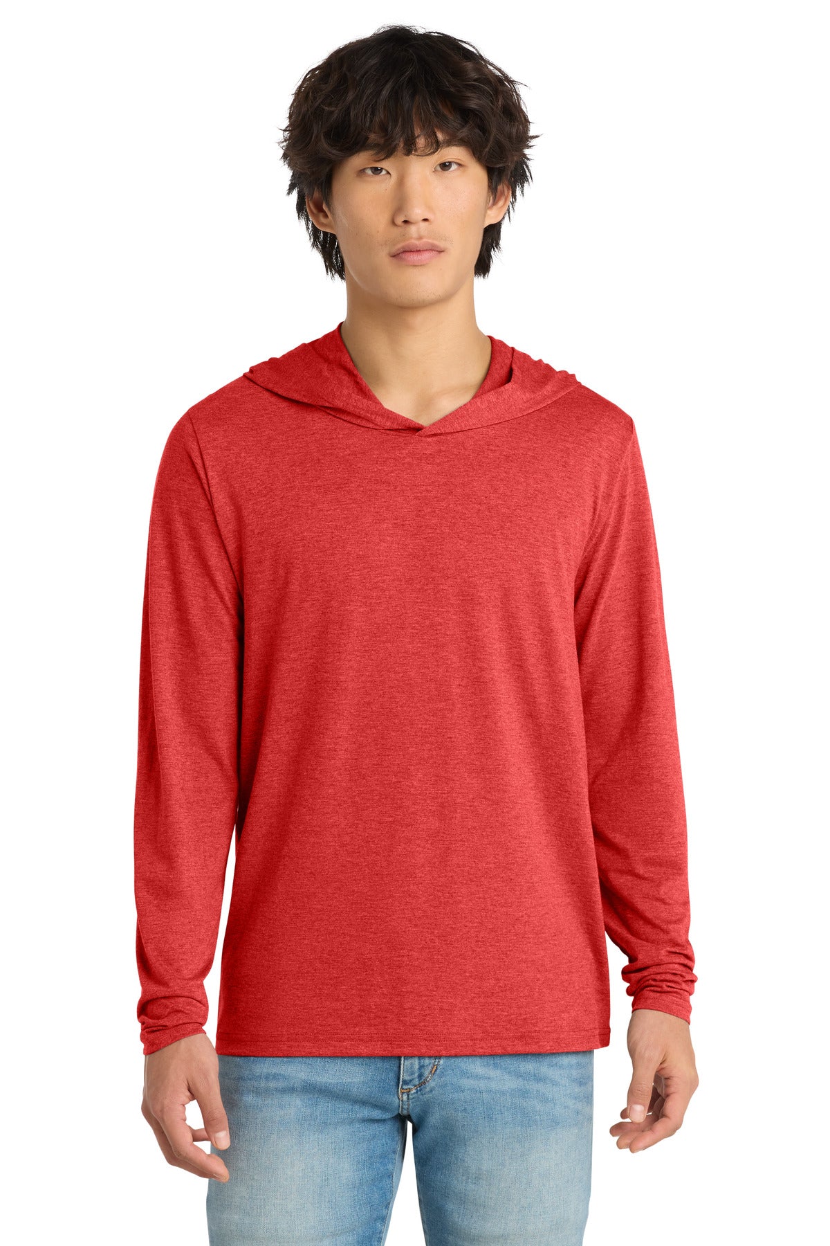 Custom logo District® Perfect Tri® Long Sleeve Hoodie. DM139 in Red Frost