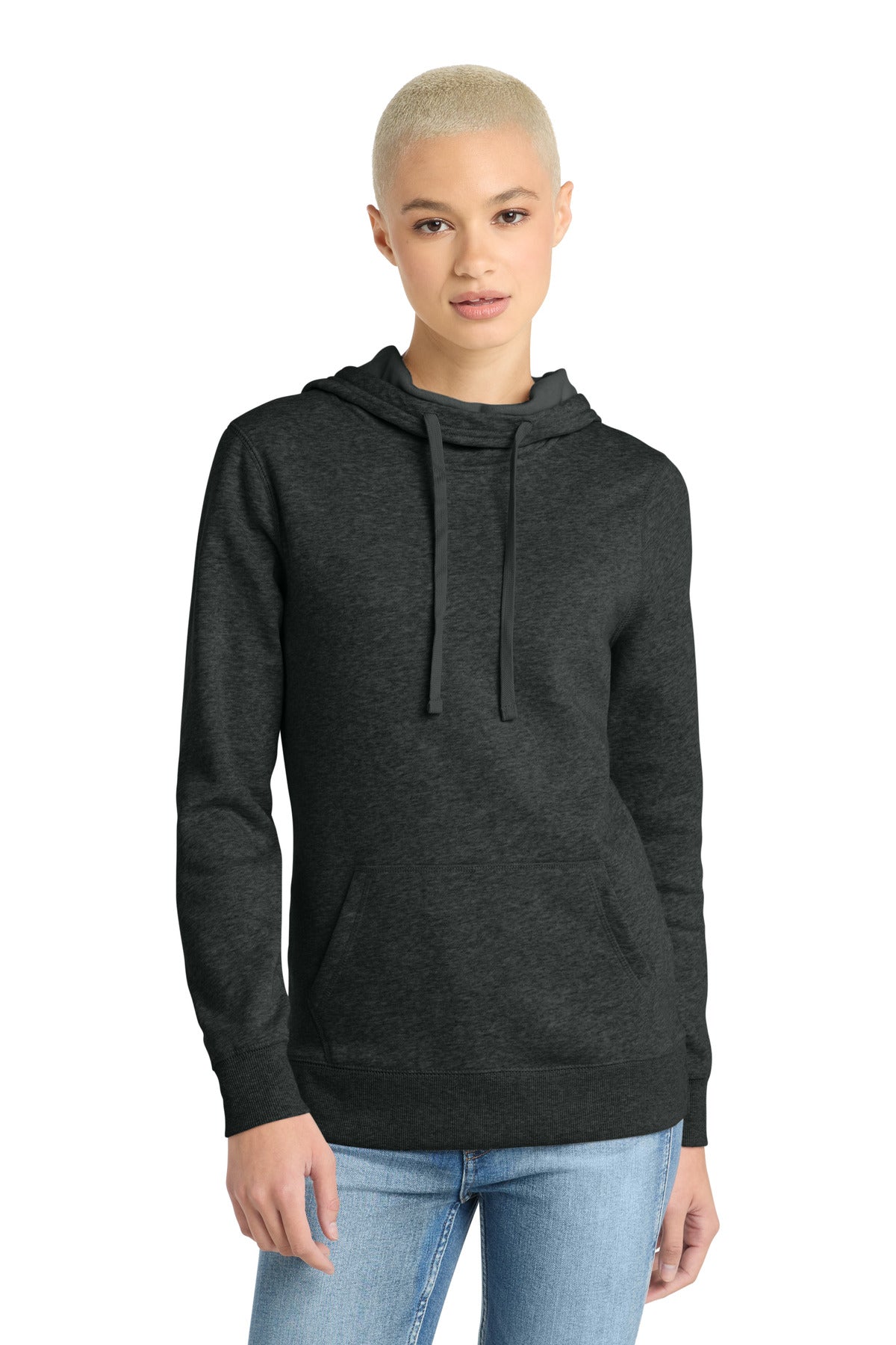 Custom logo District ® Women's Lightweight Fleece Hoodie. DM493 in Heathered Black